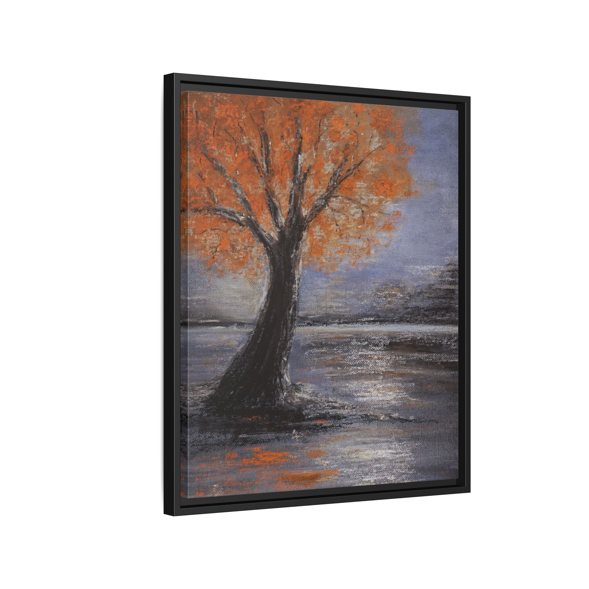 Framed Autumn Tree Canvas Print — Orange Tree Landscape Wall Art