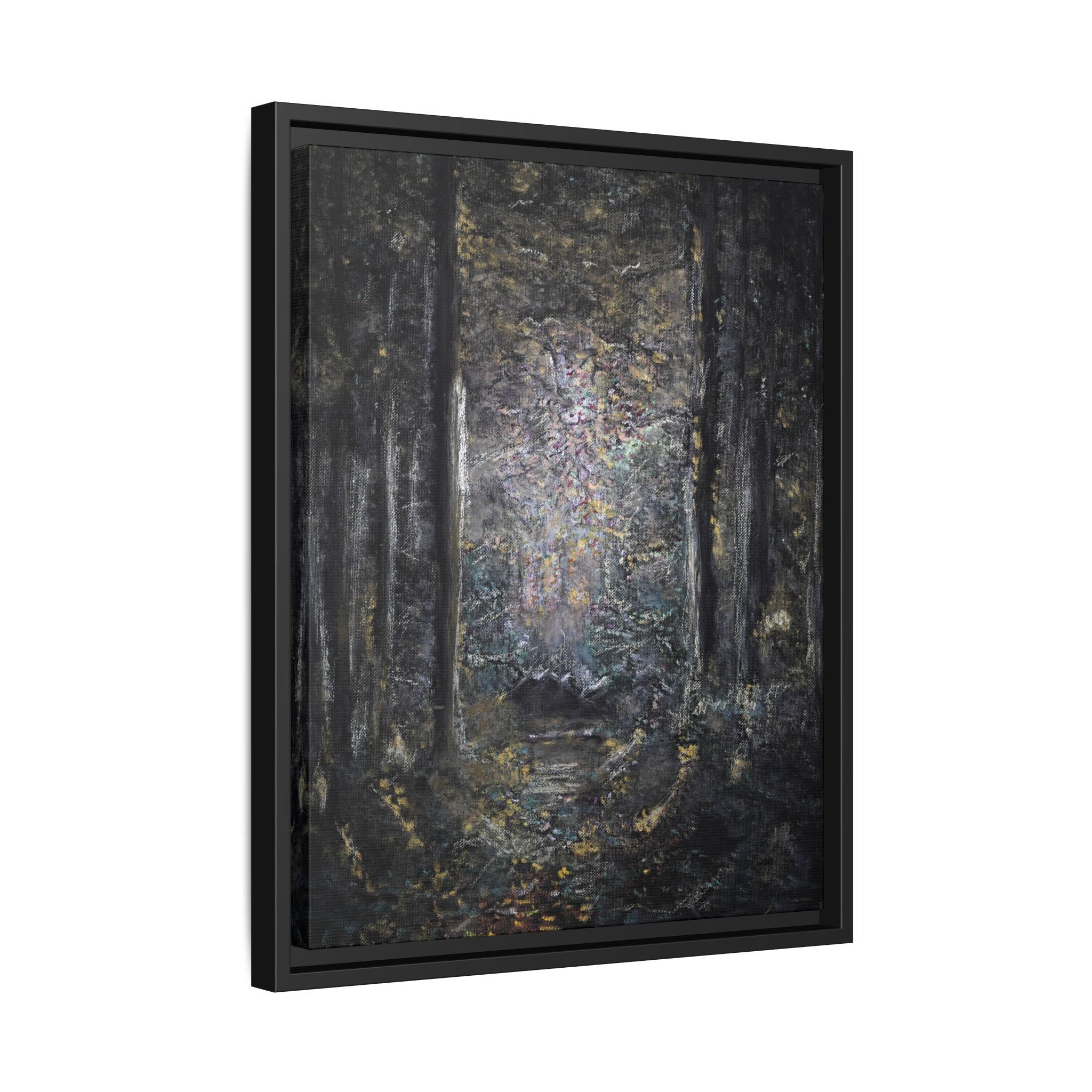 Framed Matte Canvas Forest Painting — Moody Woodland Wall Art