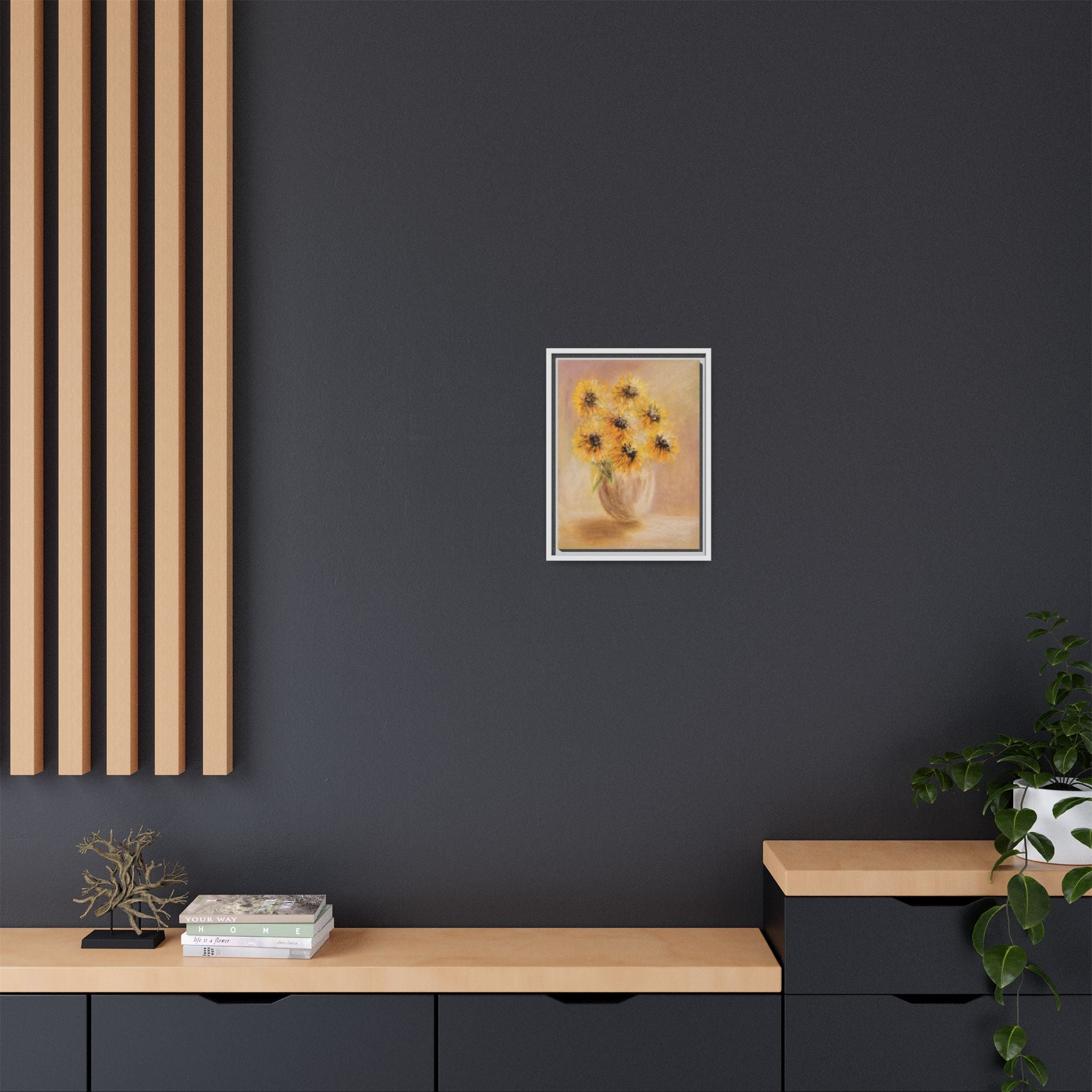 Framed Sunflower Vase — Matte Canvas Wall Art