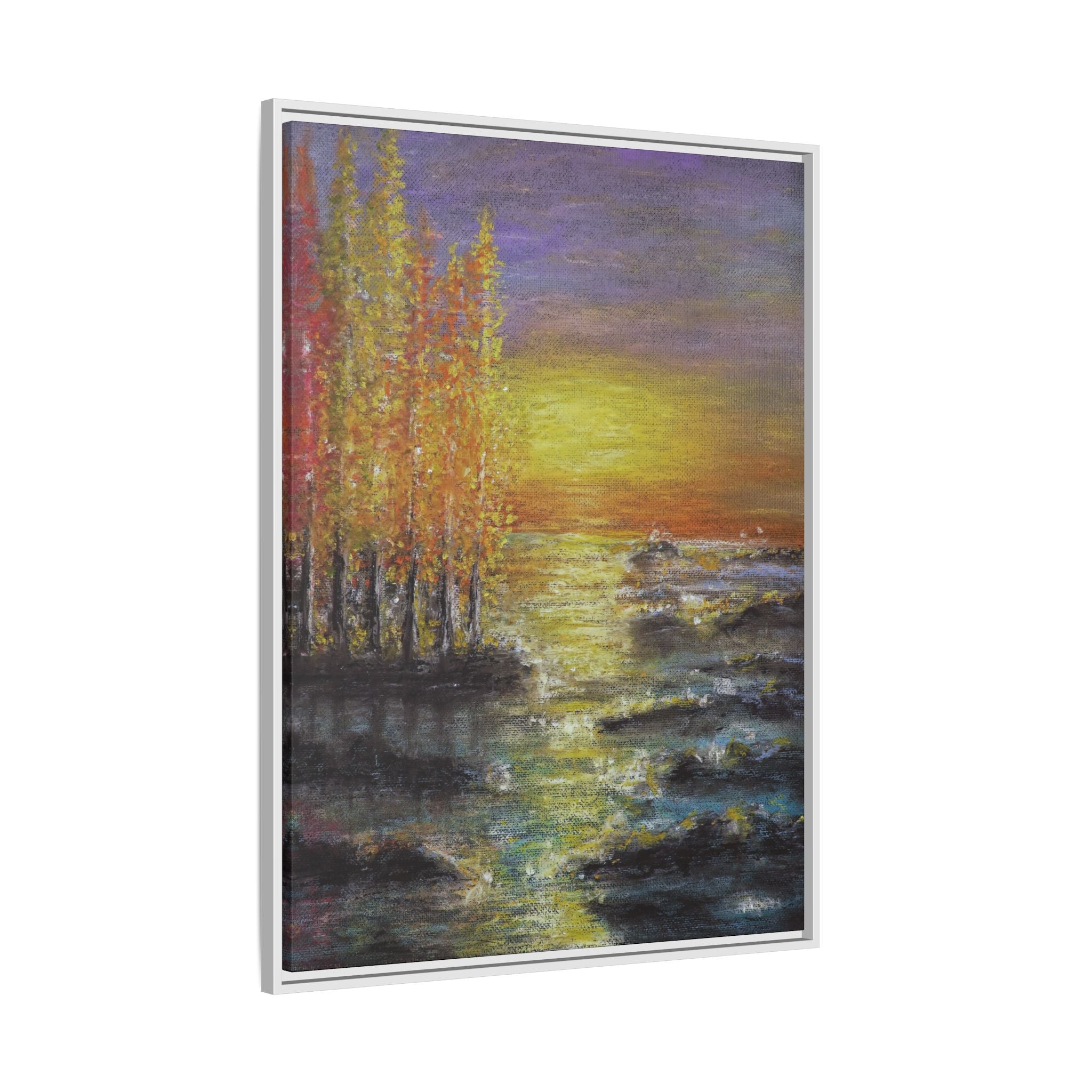 Tranquil Sunset Lake - Framed Matte Canvas Art Print