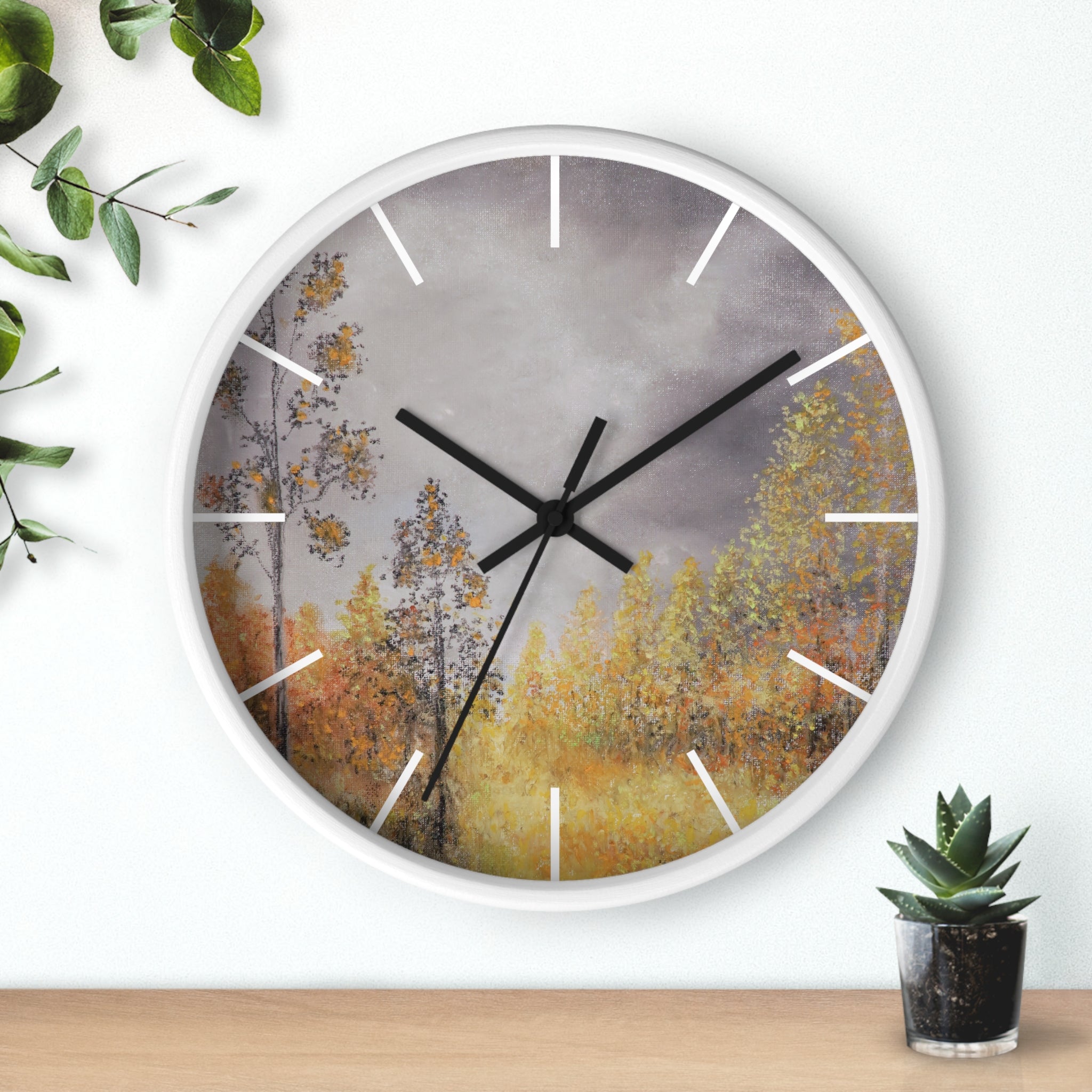 Autumn Meadow Wall Clock — Rustic Fall Landscape Home Decor