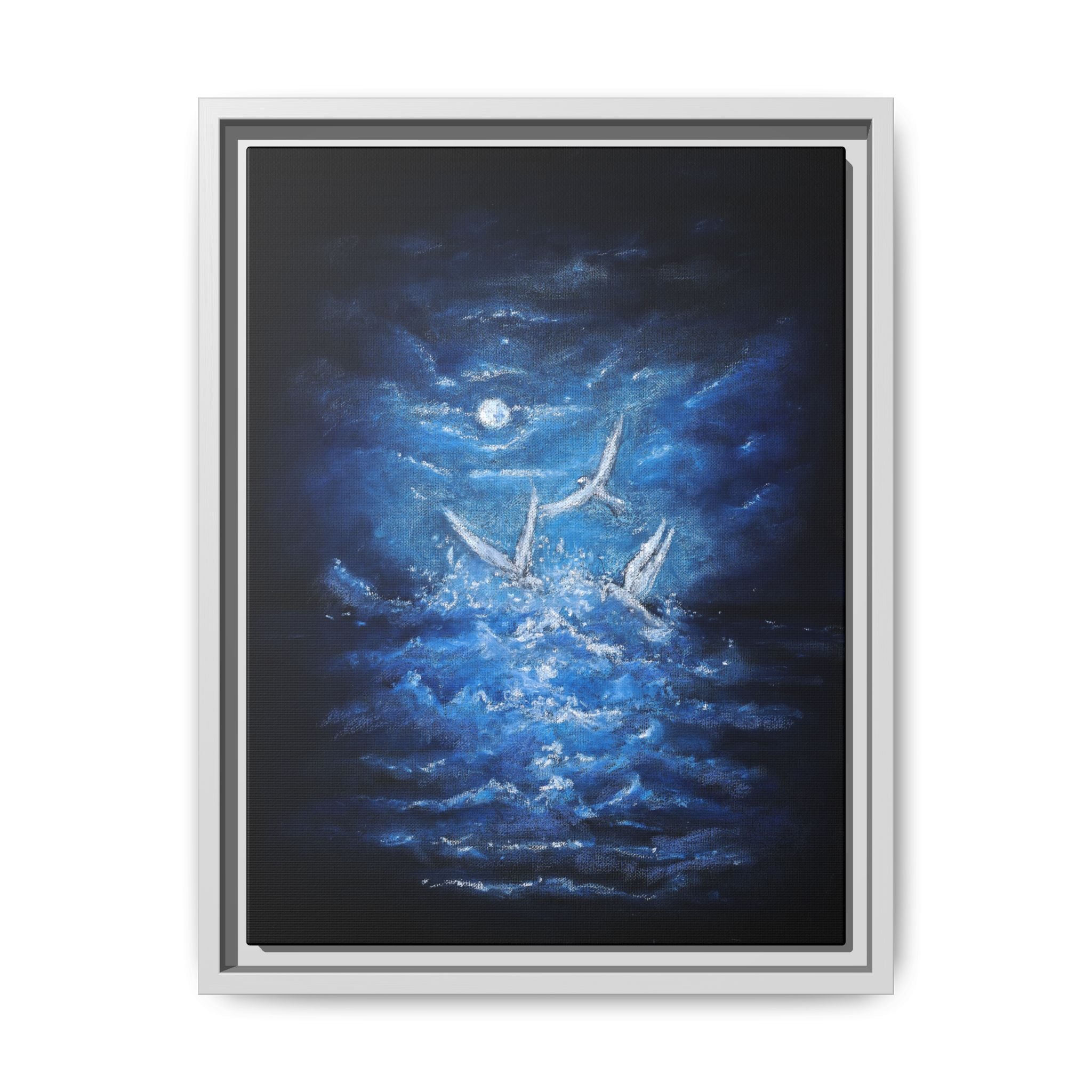 Night Ocean Birds - Matte Canvas Framed Wall Art