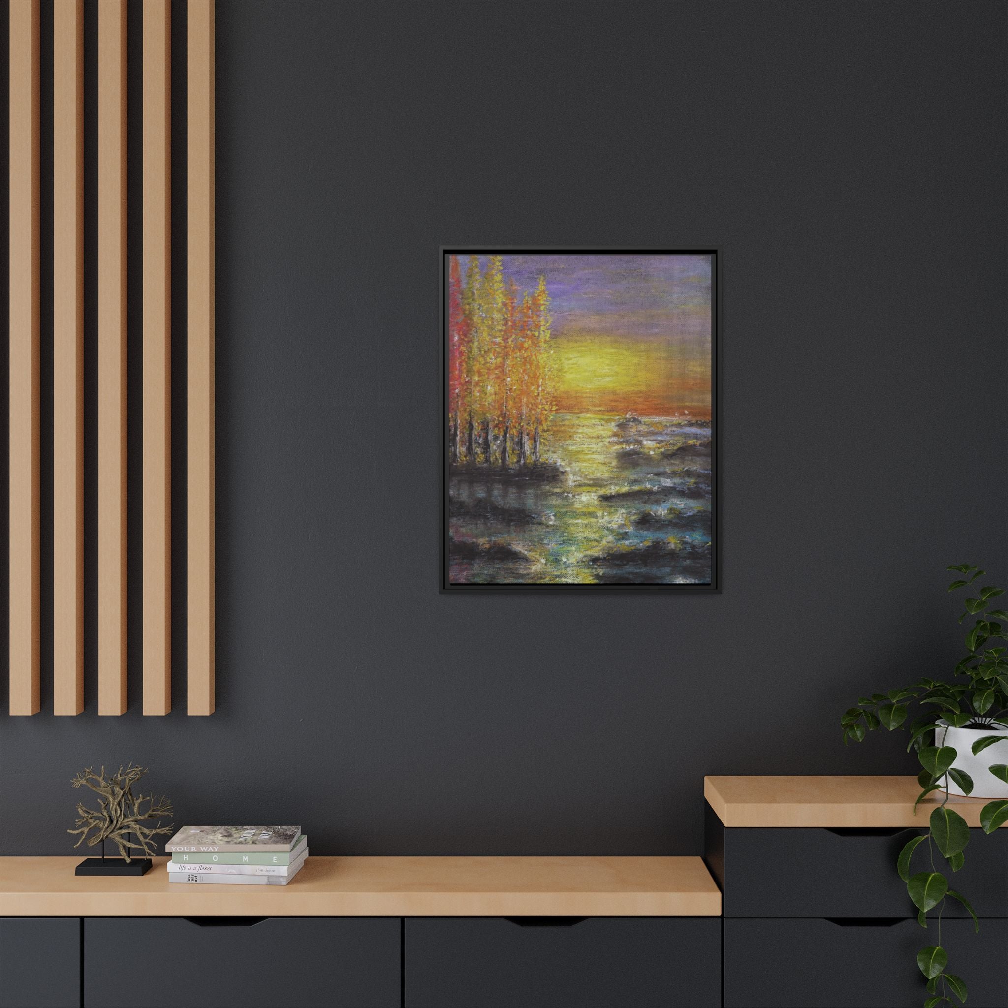 Tranquil Sunset Lake - Framed Matte Canvas Art Print