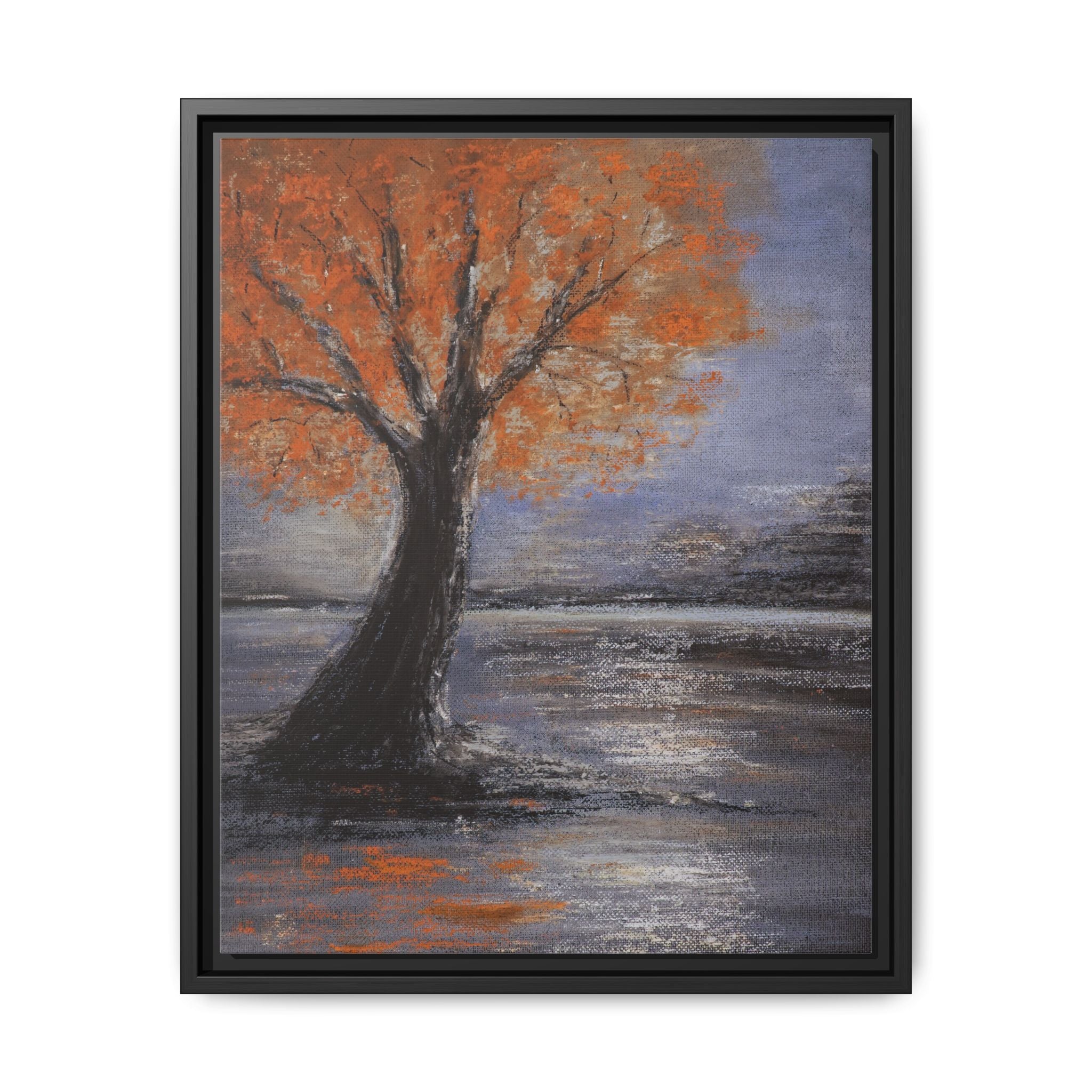Framed Autumn Tree Canvas Print — Orange Tree Landscape Wall Art