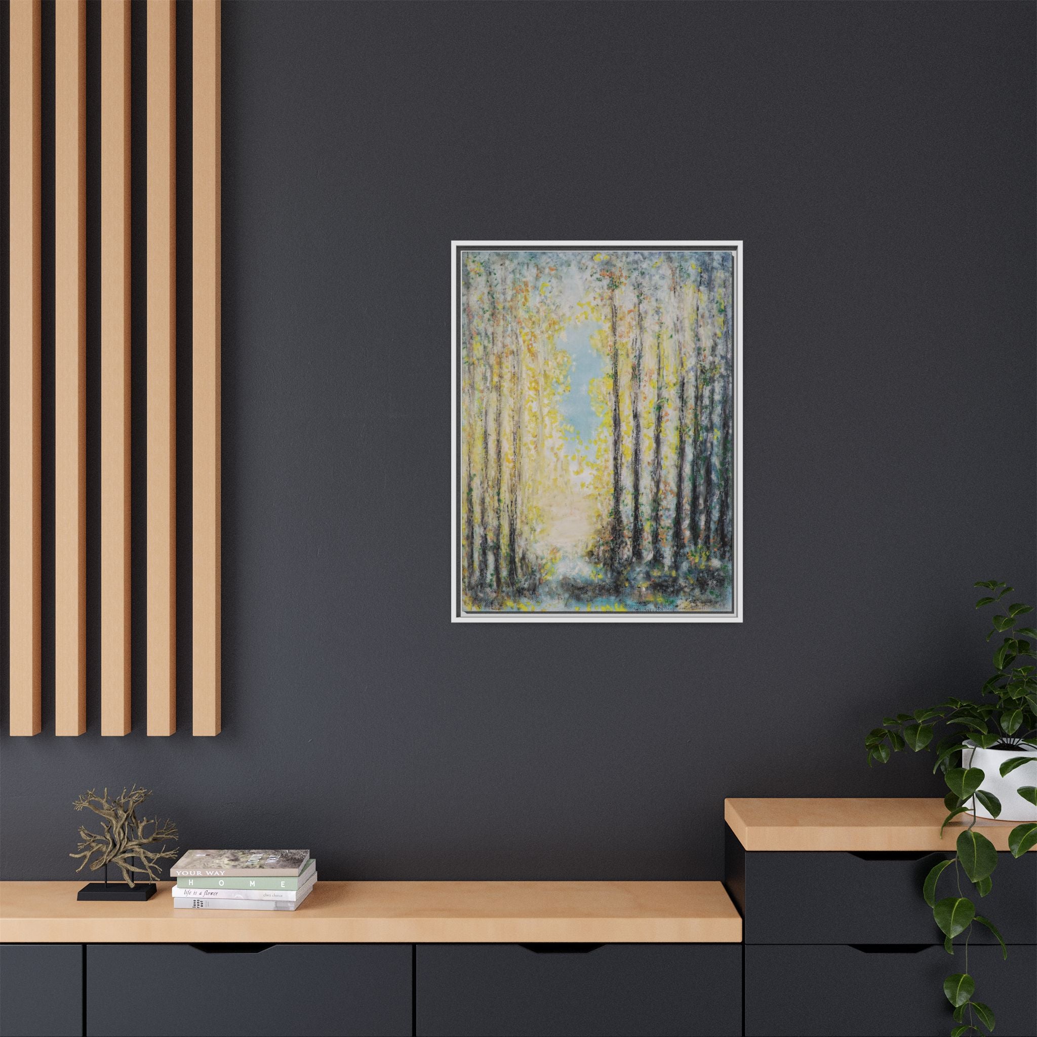Framed Matte Canvas Print — Sunlit Forest Path Wall Art
