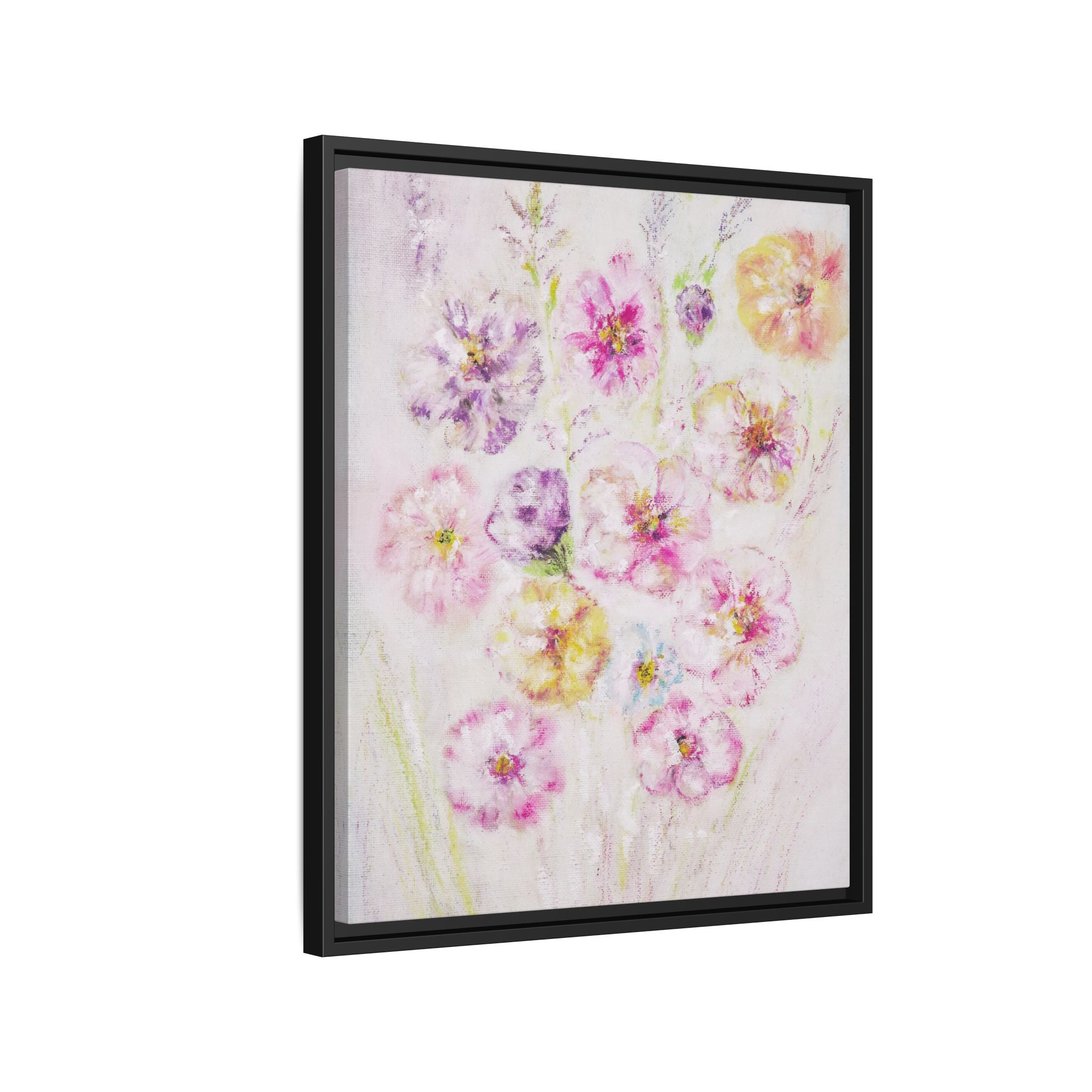 Framed Floral Canvas Print — Soft Pastel Bouquet Wall Art
