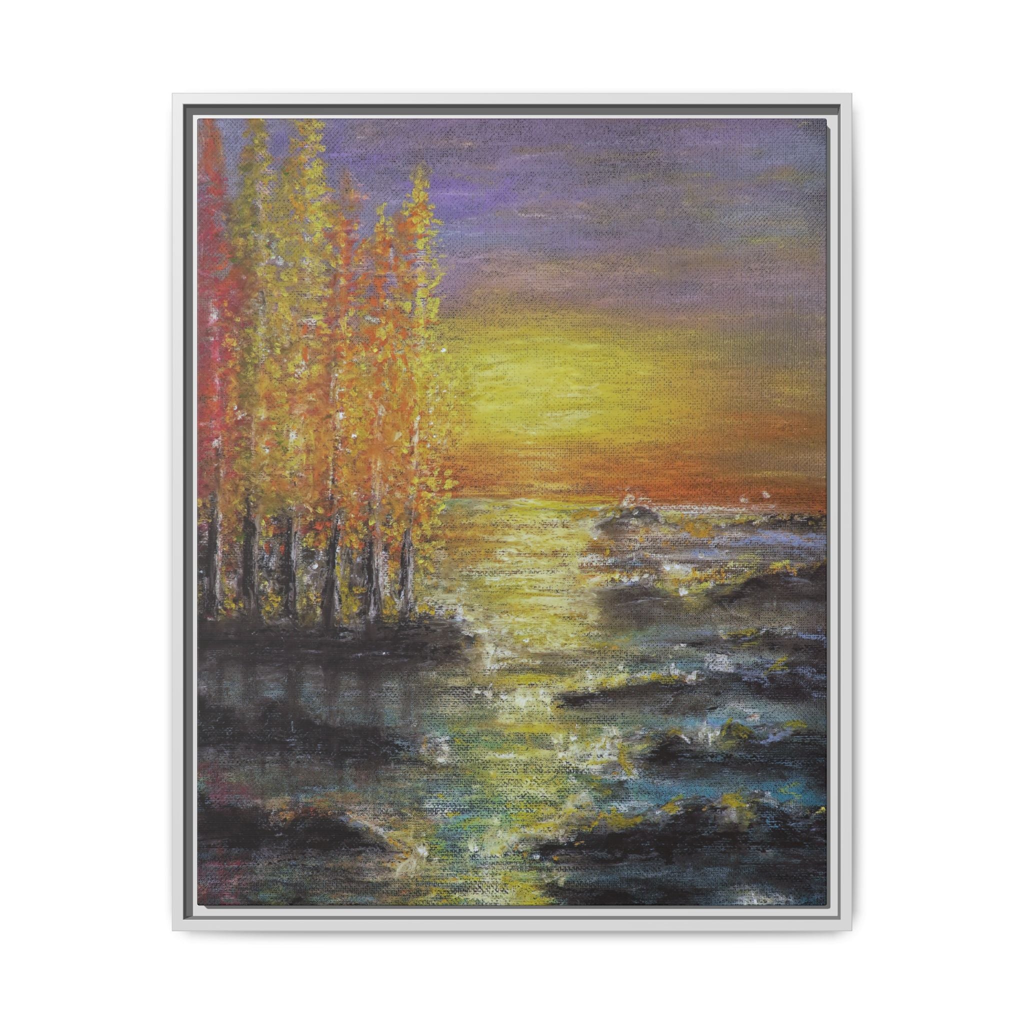 Tranquil Sunset Lake - Framed Matte Canvas Art Print