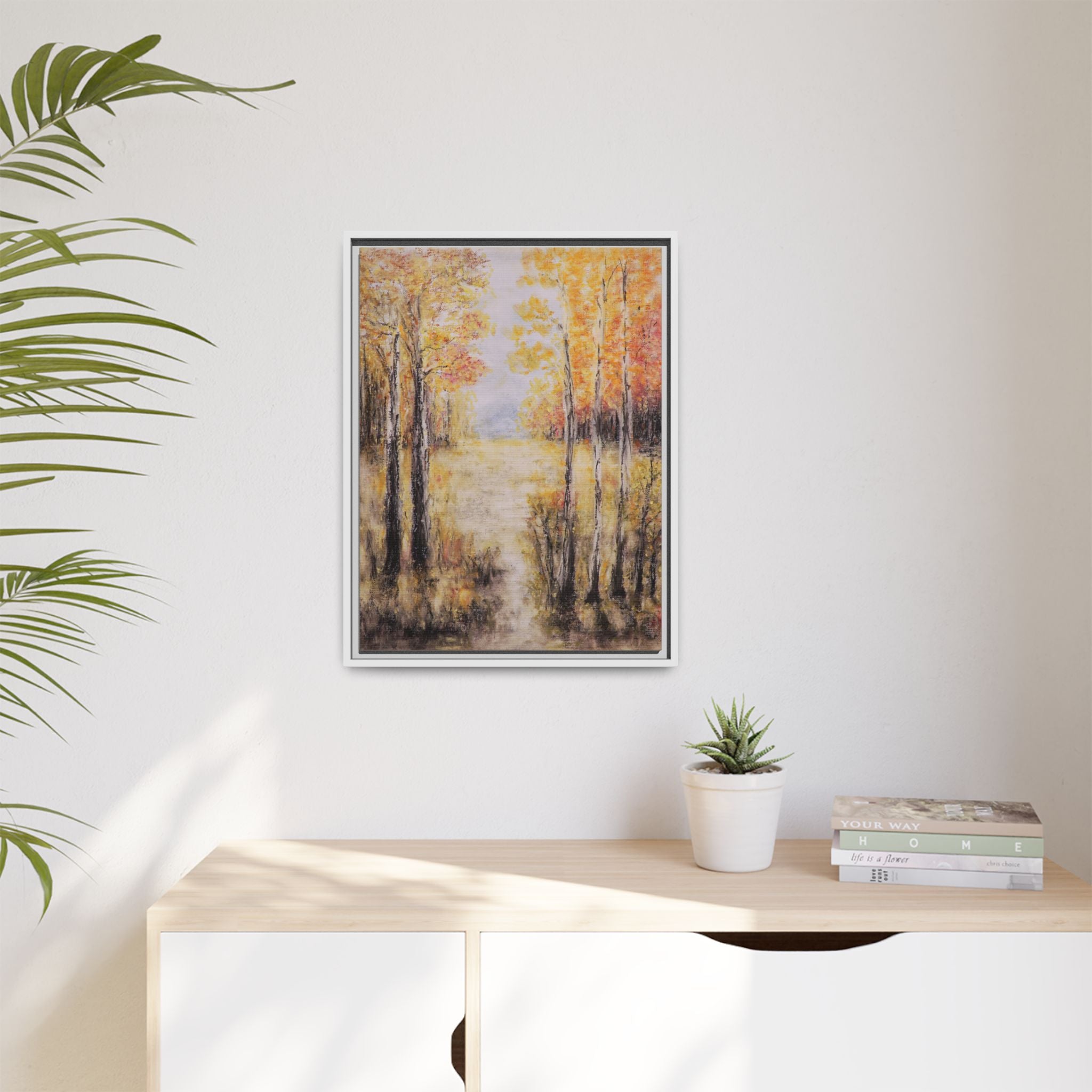 Golden Trees Landscape - Framed Canvas Art