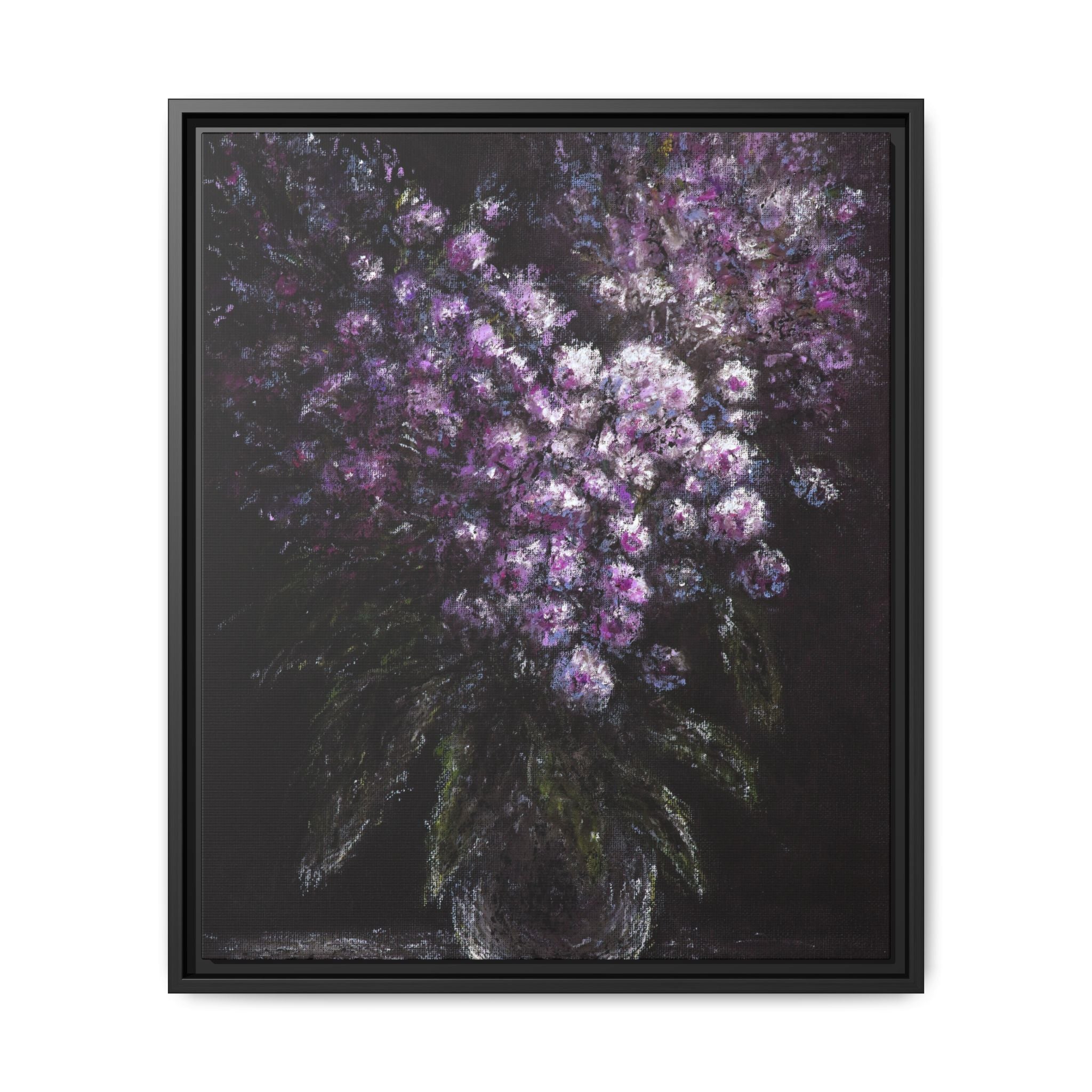 Framed Matte Canvas: Moody Purple Floral Bouquet Wall Art