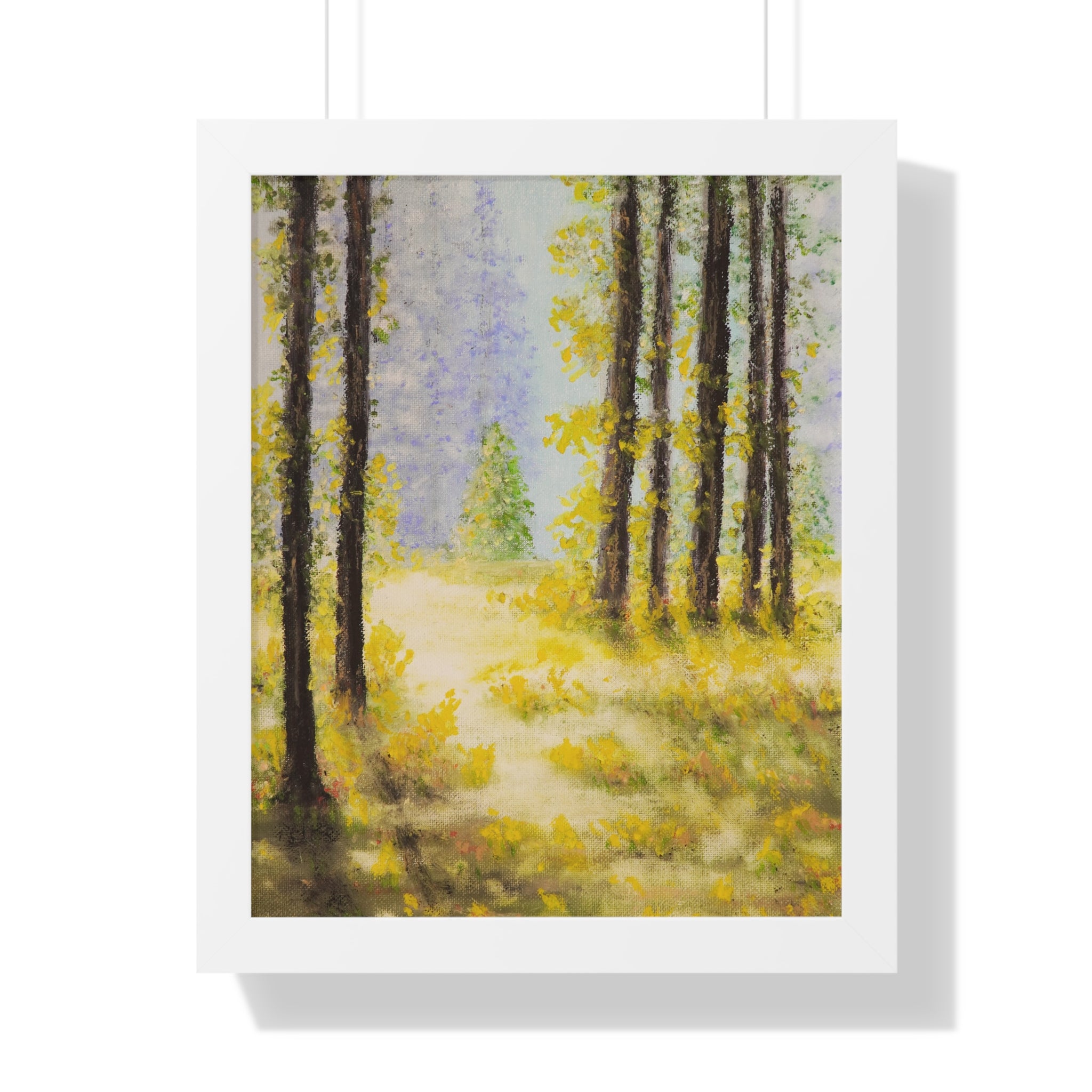 Framed Poster — Serene Sunlit Forest Painting