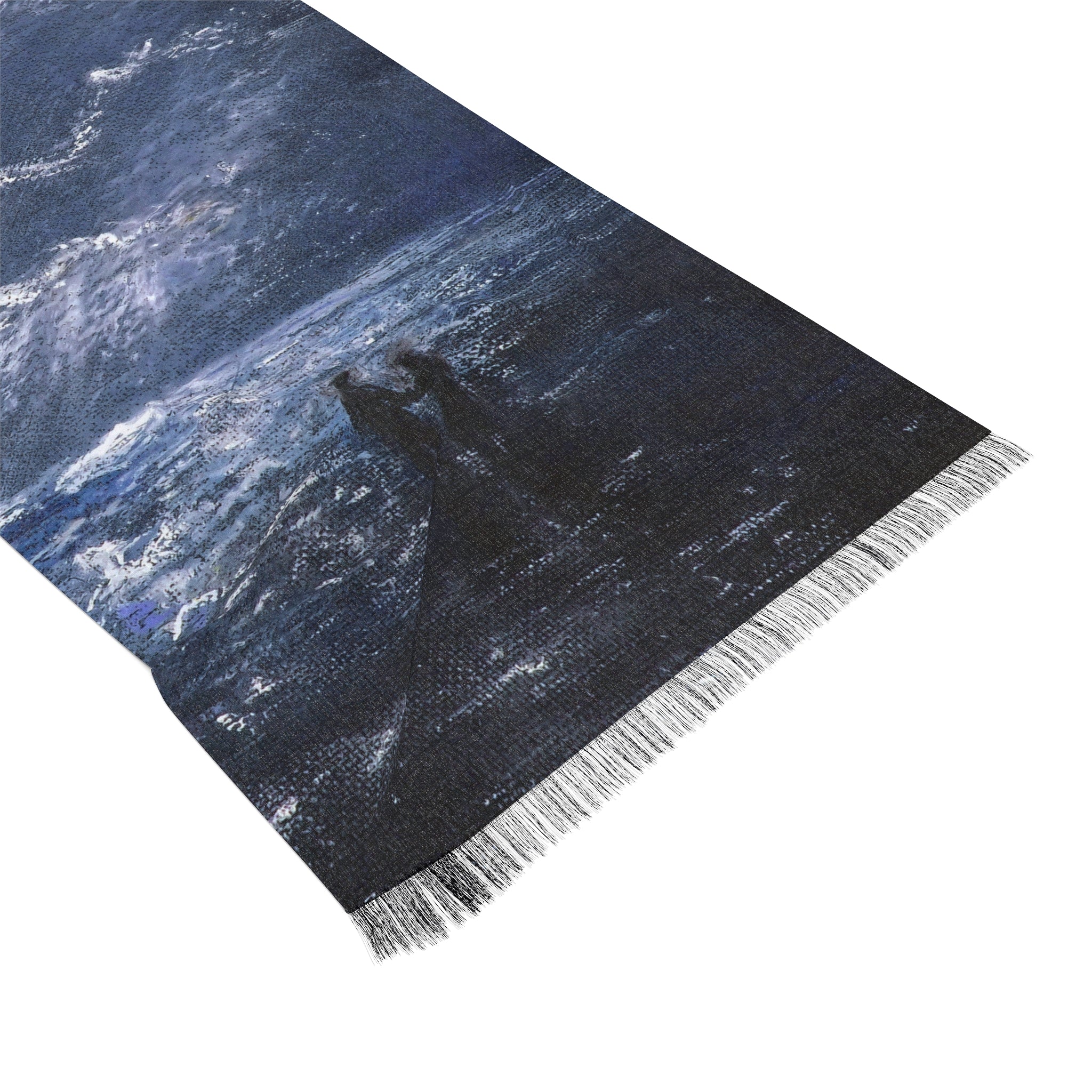 Ocean Nightscape Scarf — Moody Seascape Wrap with Lone Figure