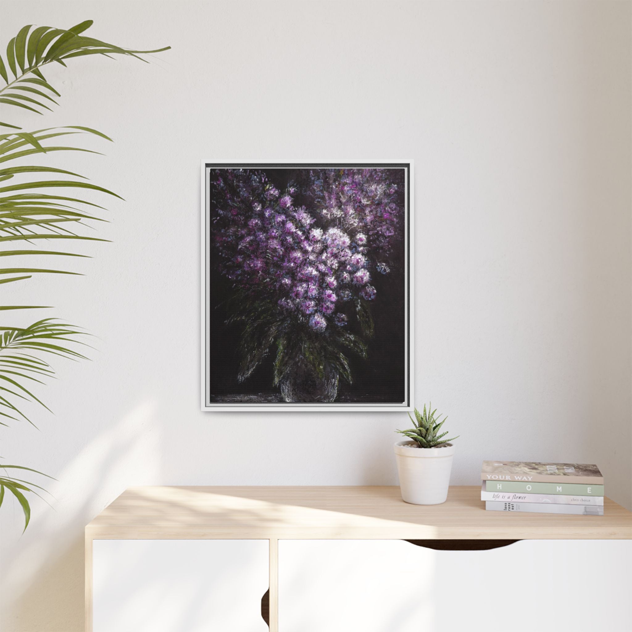 Framed Matte Canvas: Moody Purple Floral Bouquet Wall Art