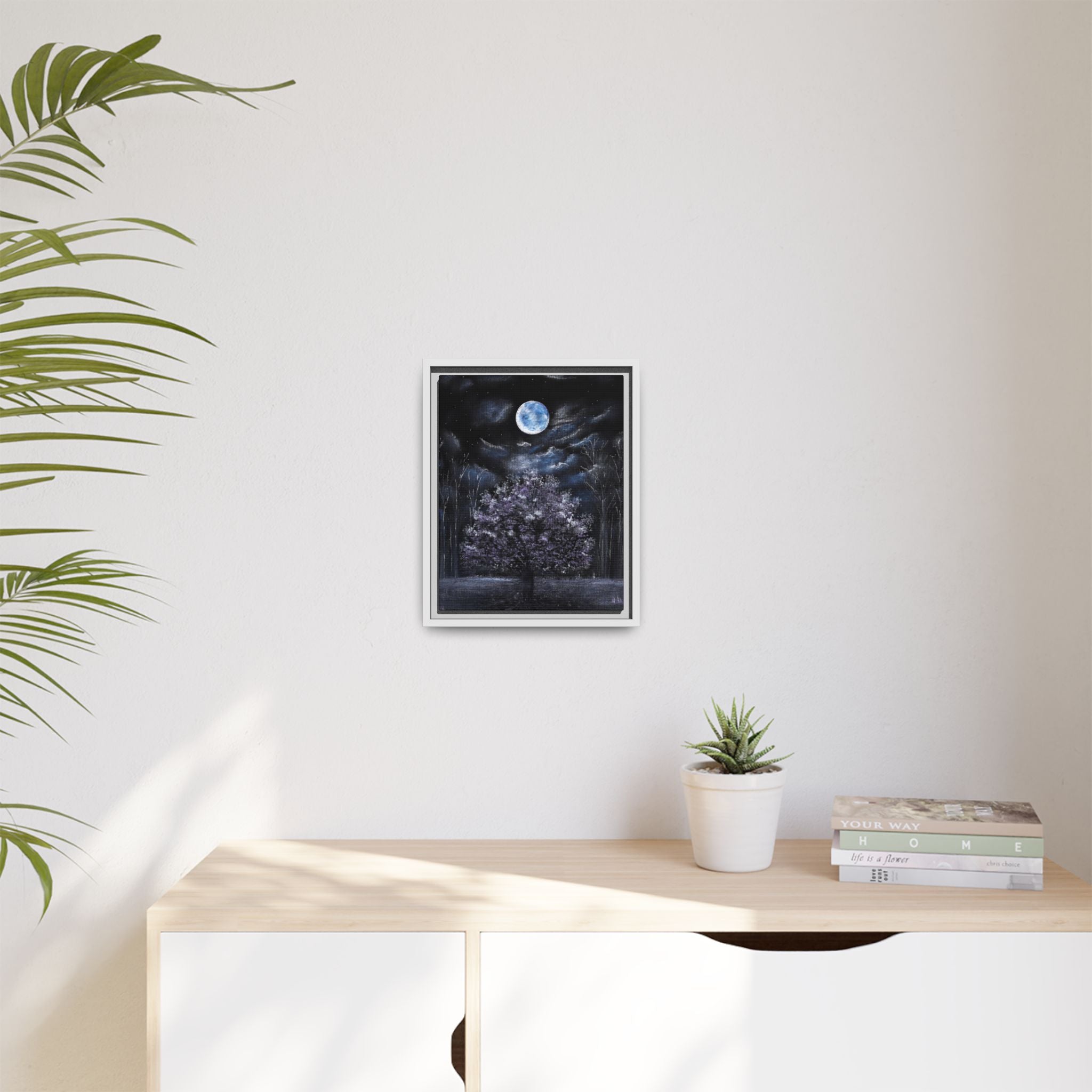 Framed Matte Canvas Art — Moonlit Tree Nightscape