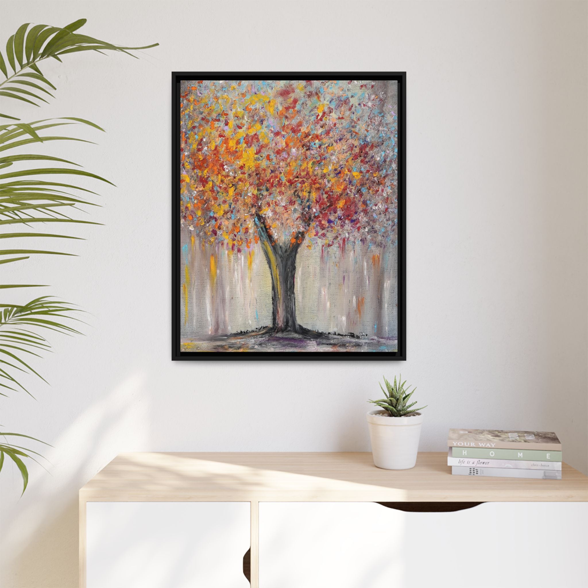 Framed Matte Canvas - Colorful Abstract Tree Wall Art