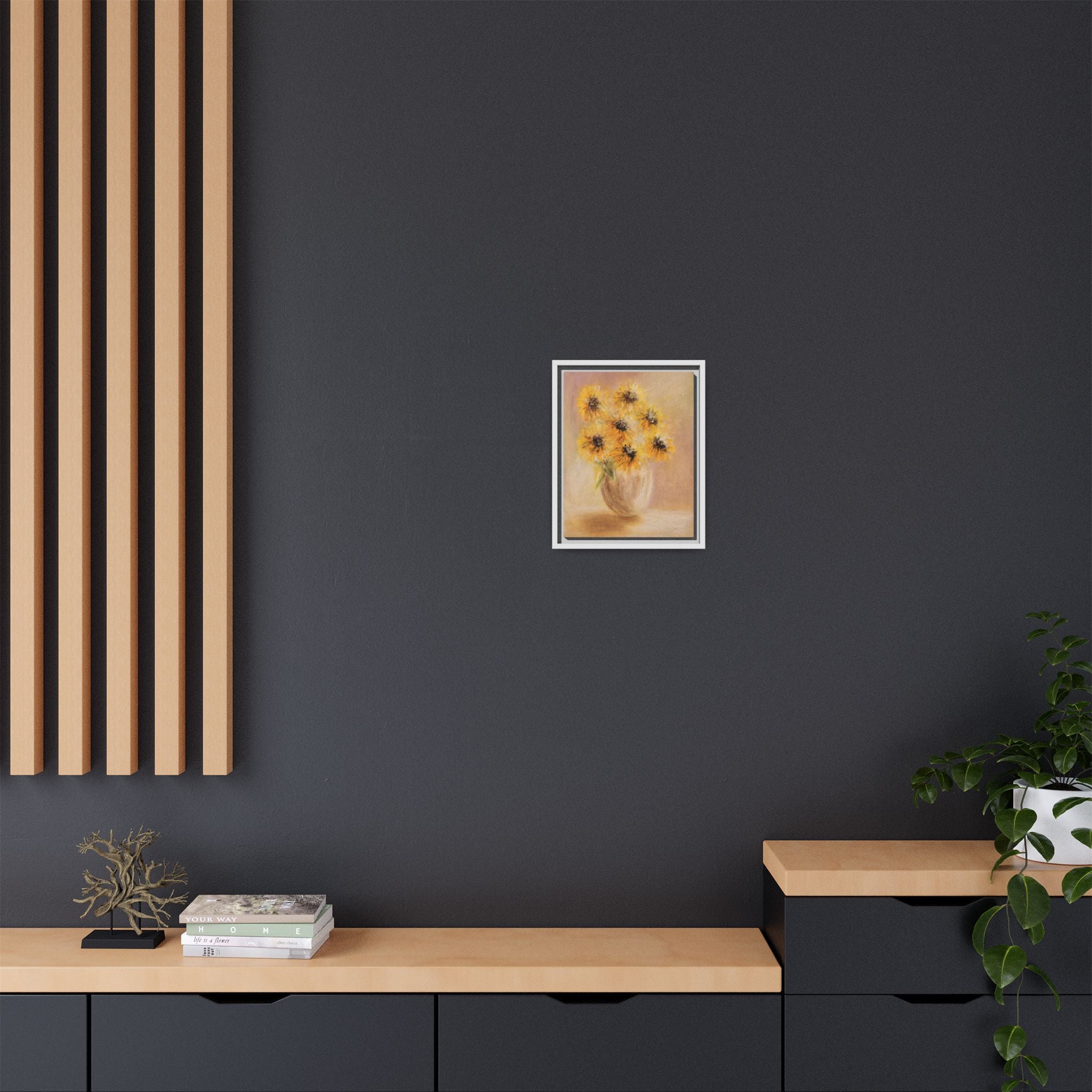 Framed Sunflower Vase — Matte Canvas Wall Art