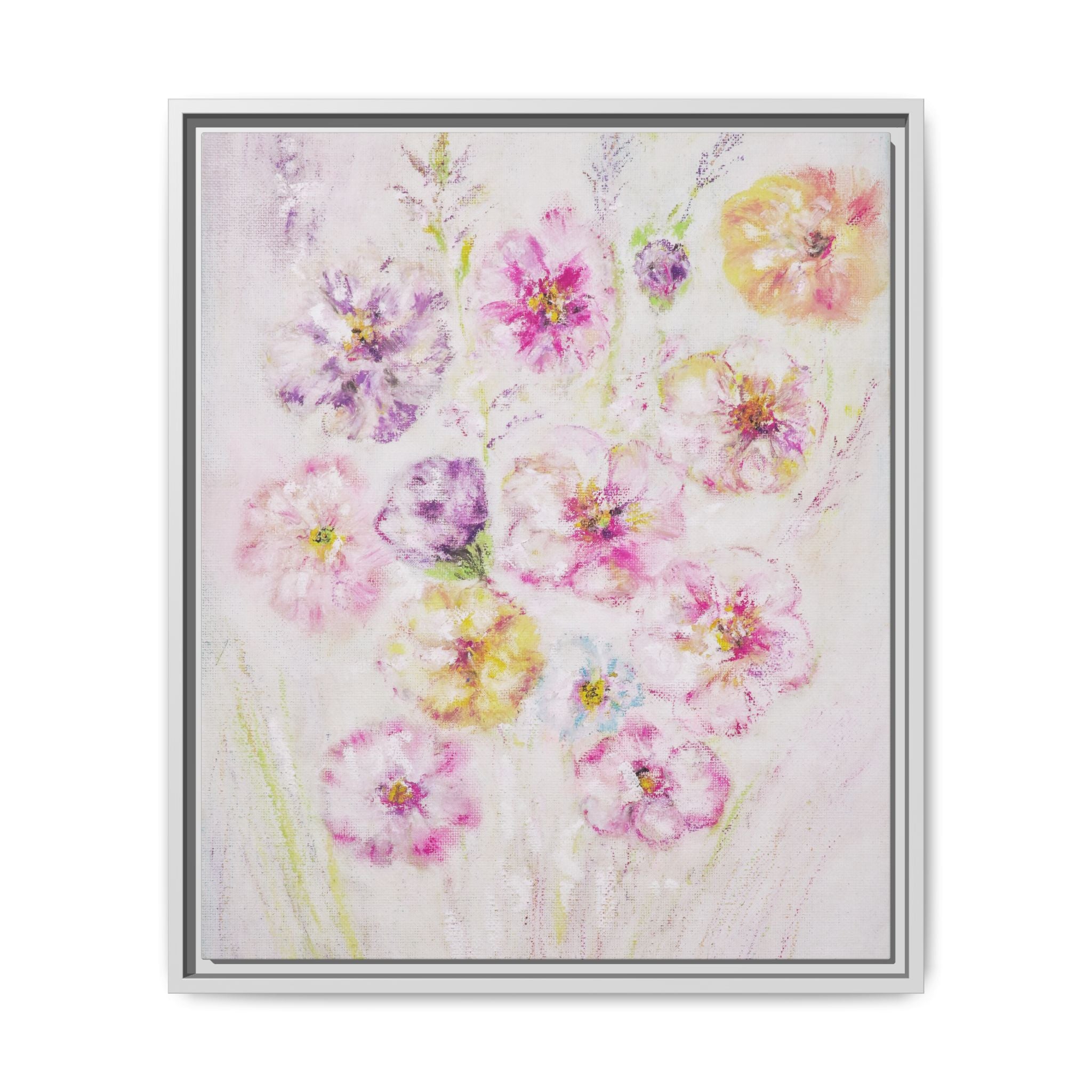 Framed Floral Canvas Print — Soft Pastel Bouquet Wall Art