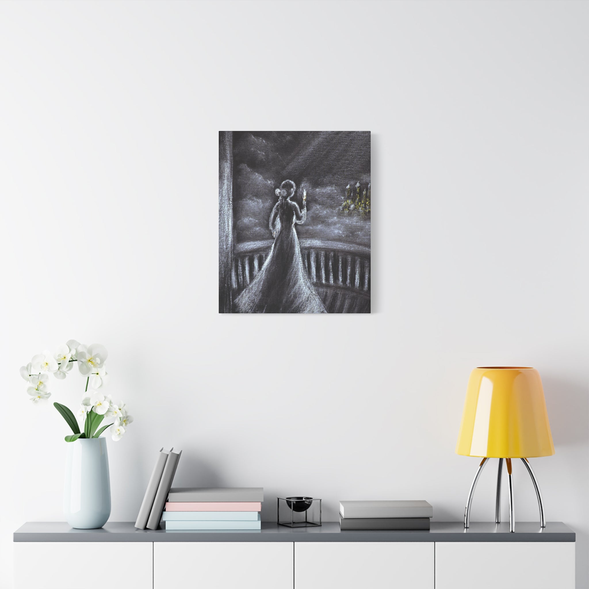 Matte Canvas: Gothic Woman with Candle Stretched Art Print
