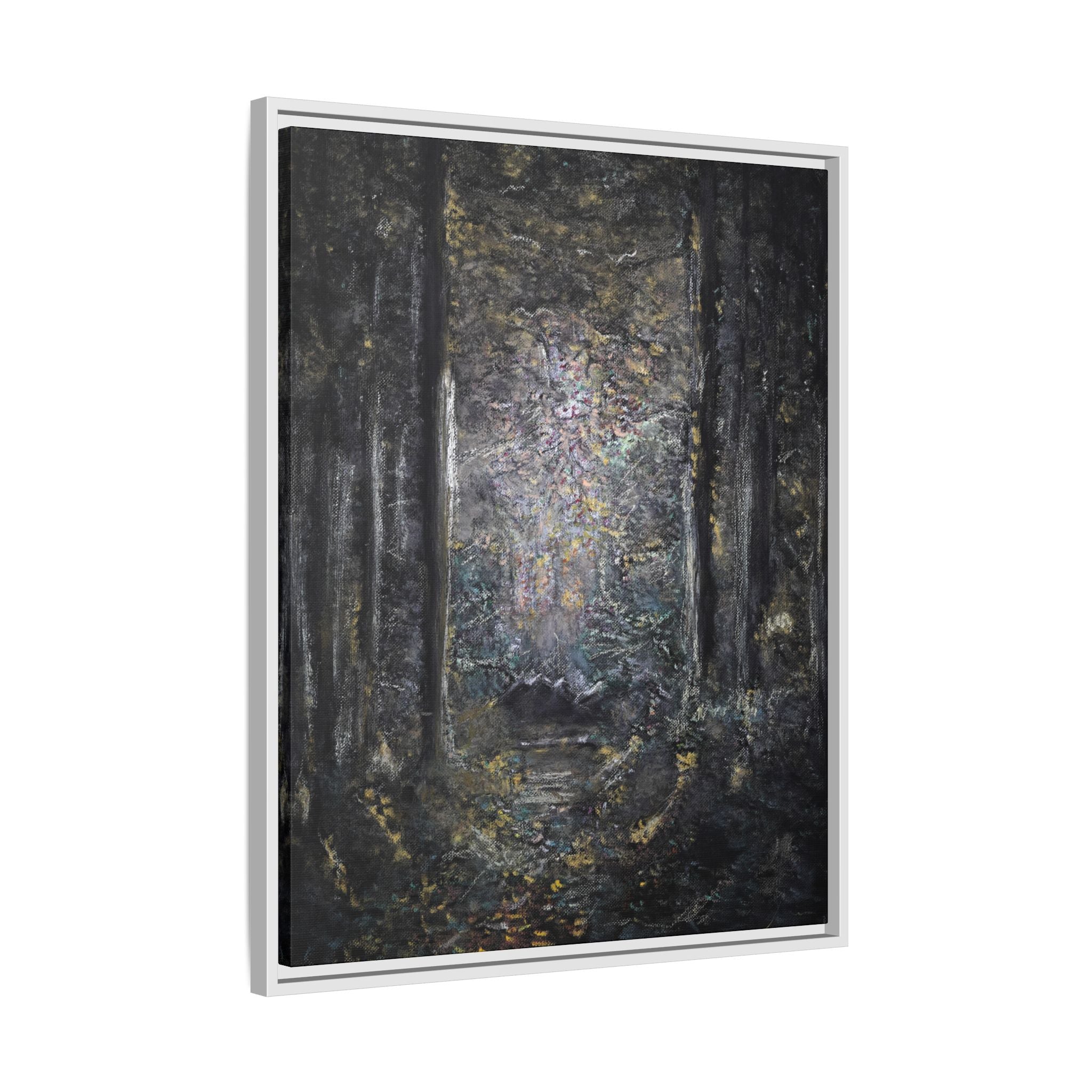 Framed Matte Canvas Forest Painting — Moody Woodland Wall Art