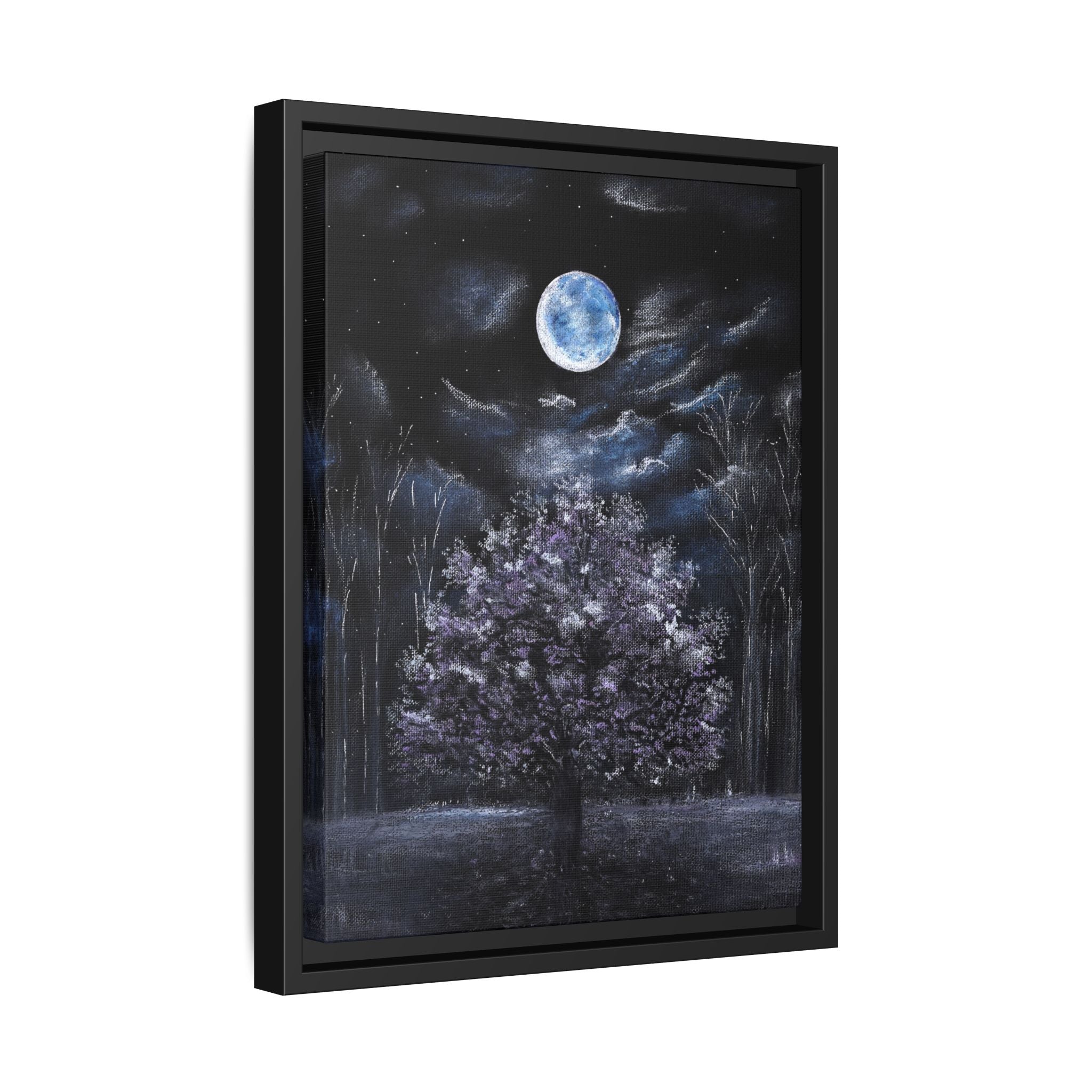 Framed Matte Canvas Art — Moonlit Tree Nightscape
