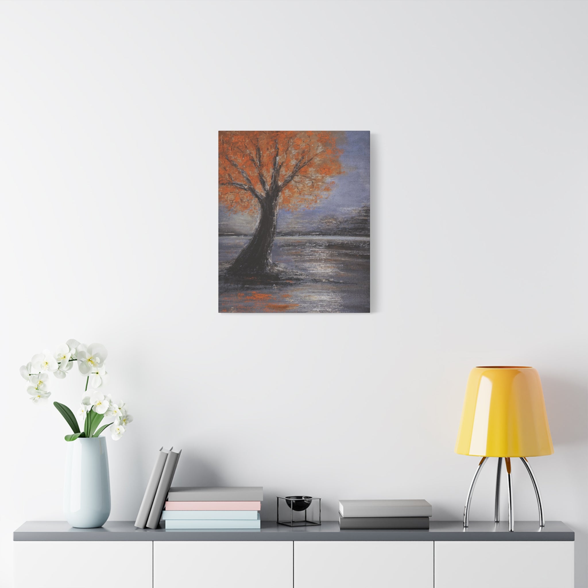 Autumn Solitude Matte Canvas Wall Art — Orange Tree Landscape, Stretched 1.25"