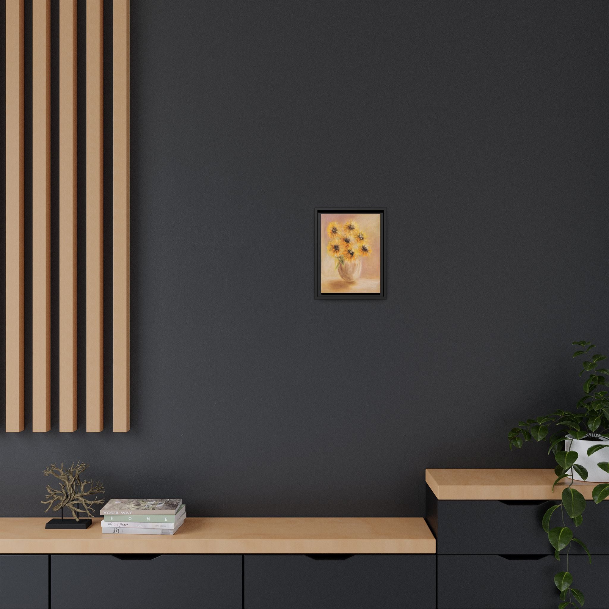 Framed Sunflower Vase — Matte Canvas Wall Art