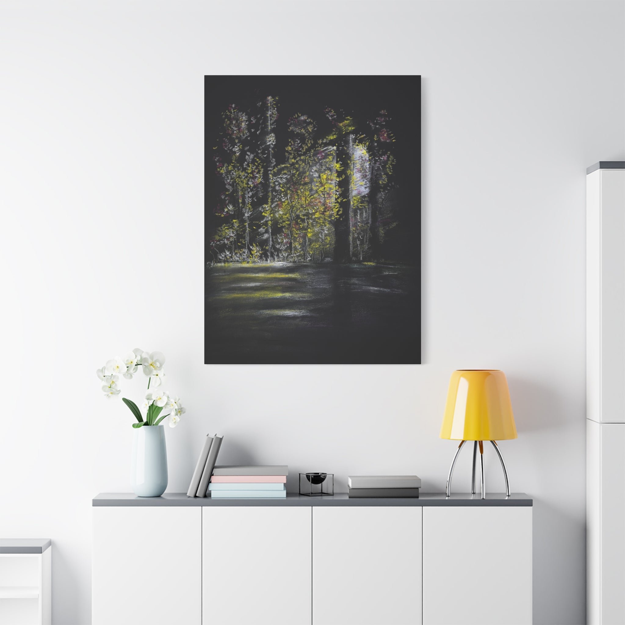 Matte Canvas - Moonlit Forest Landscape Stretched Art Print