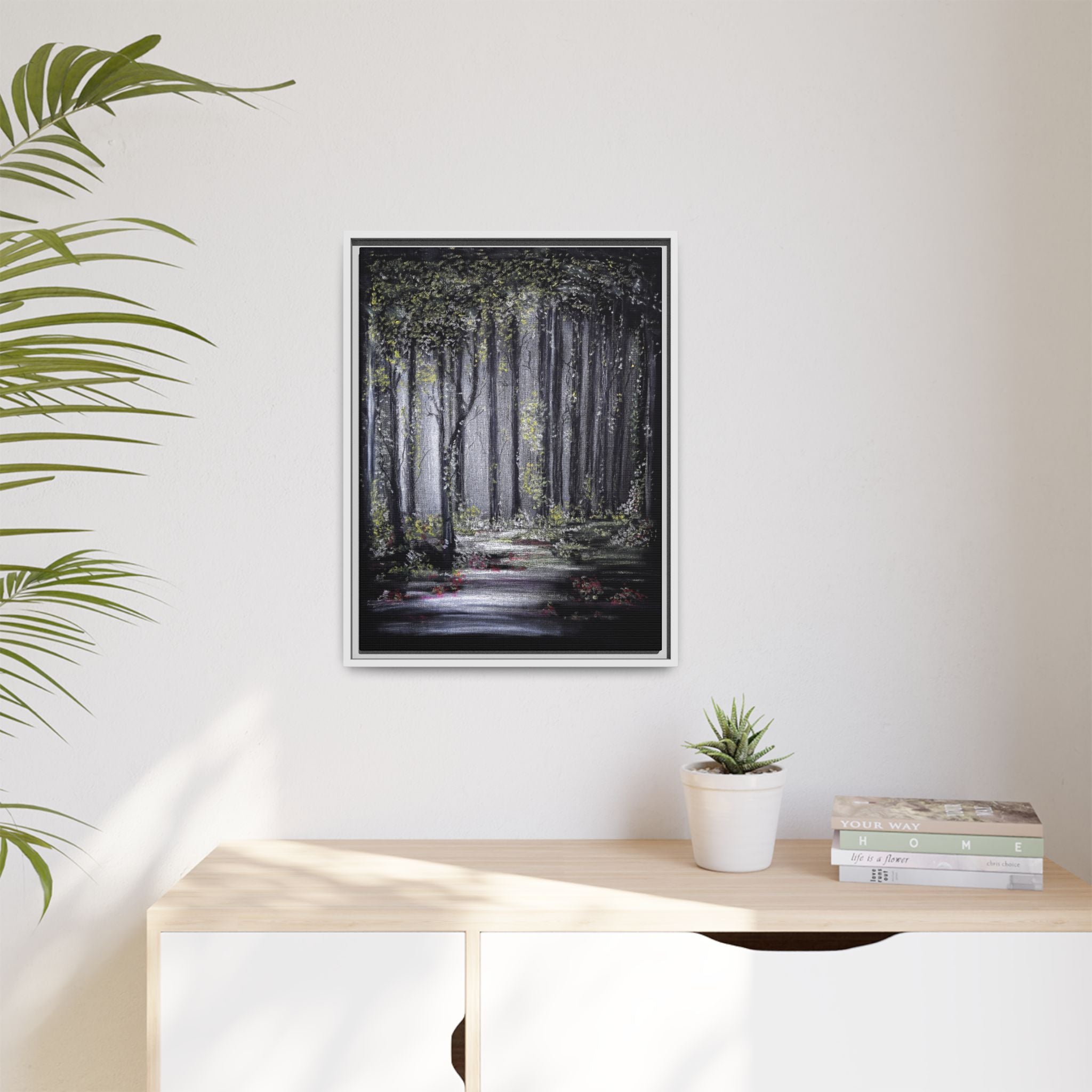 Framed Forest Path Matte Canvas Print — Serene Woodland Wall Art