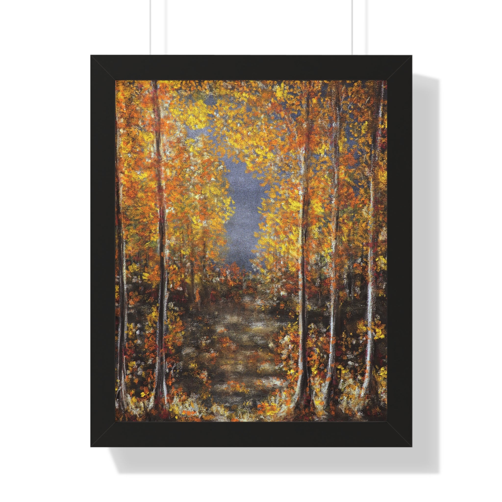 Autumn Birch Forest Framed Vertical Poster – Fall Landscape Wall Art