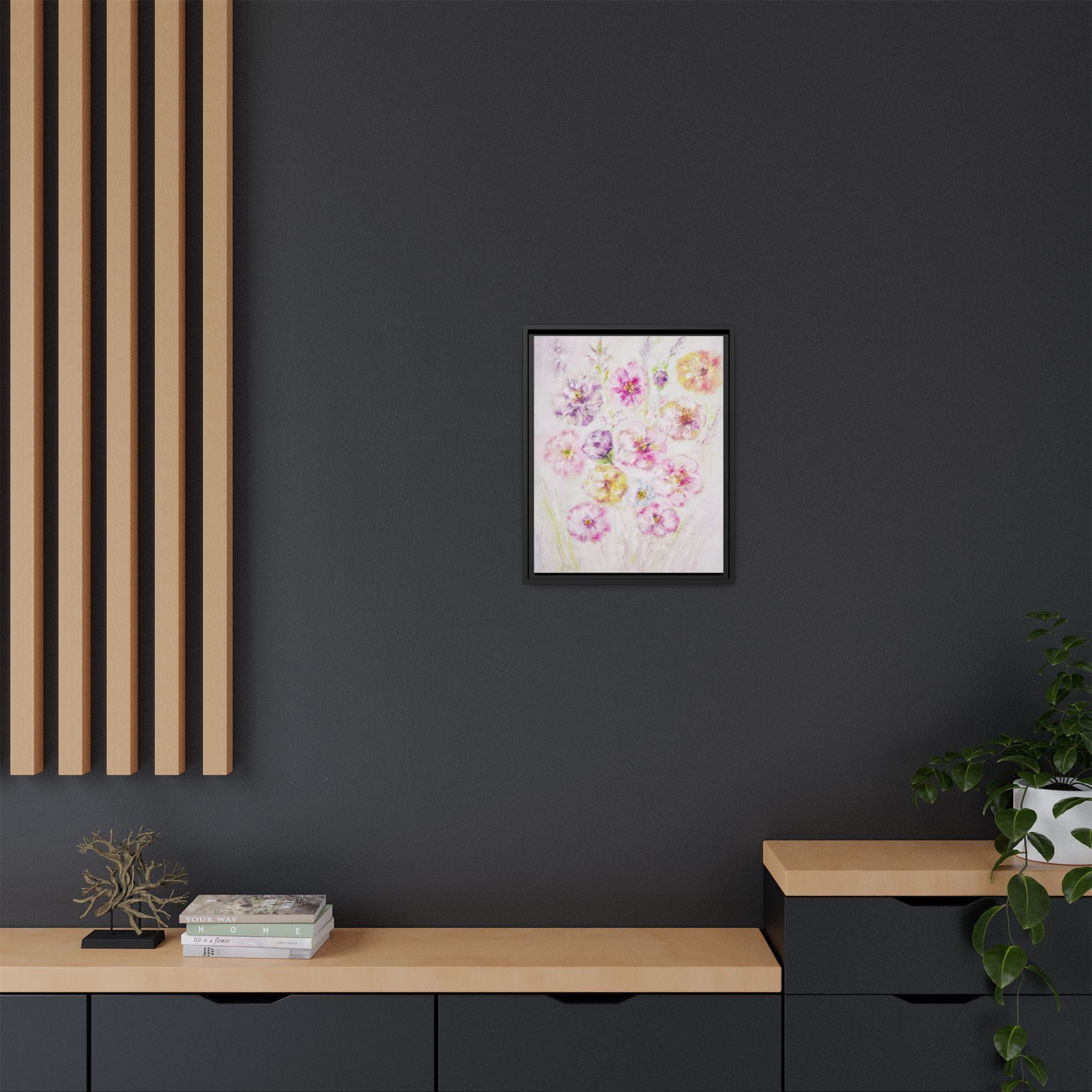 Framed Floral Canvas Print — Soft Pastel Bouquet Wall Art