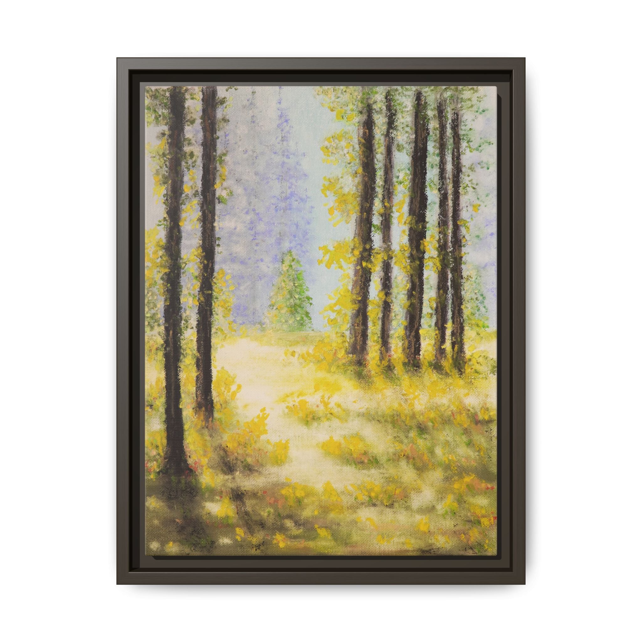Framed Matte Canvas Print — Sunlit Forest Landscape Wall Art