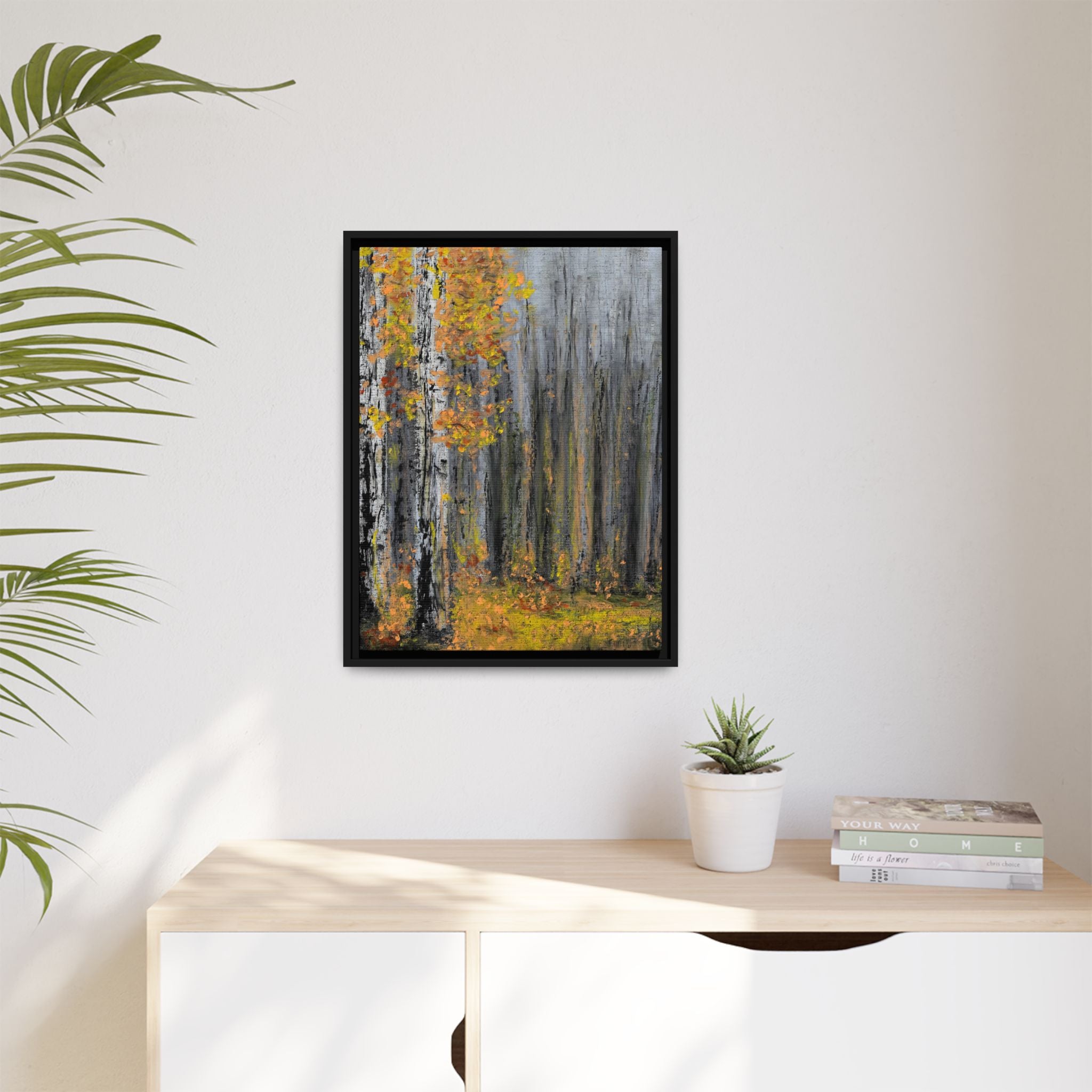 Framed Matte Canvas Print — Autumn Birch Forest Wall Art