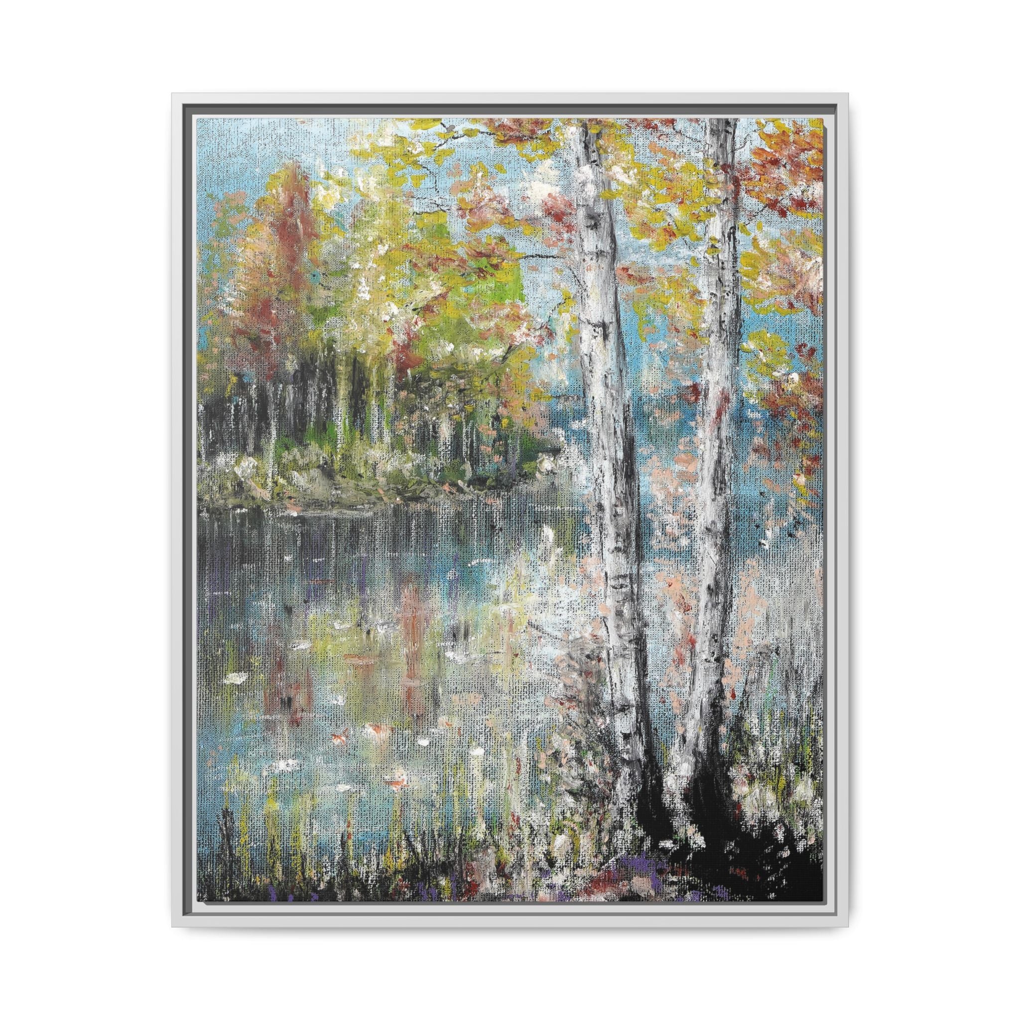 Framed Matte Canvas-Trees by the Lake