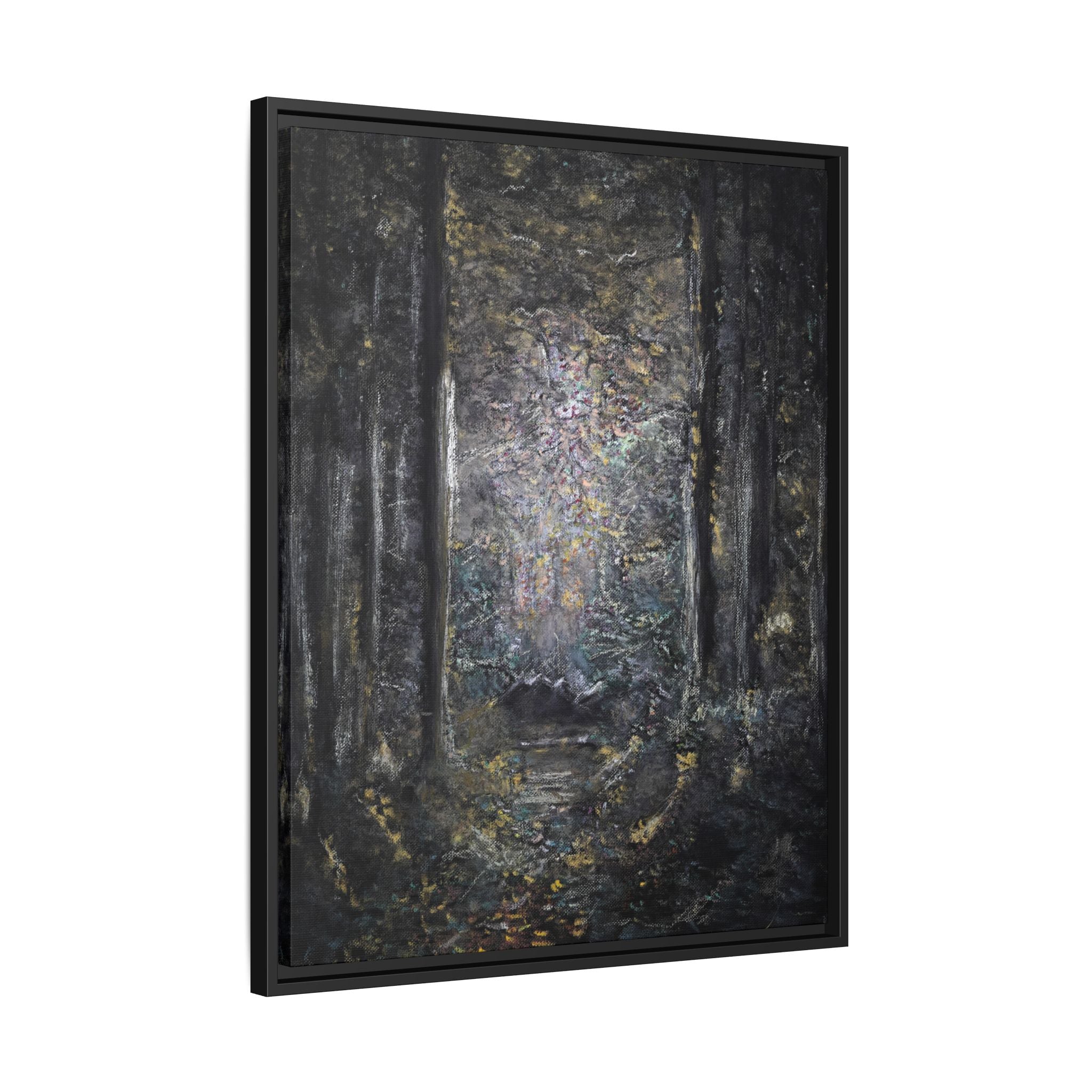 Framed Matte Canvas Forest Painting — Moody Woodland Wall Art