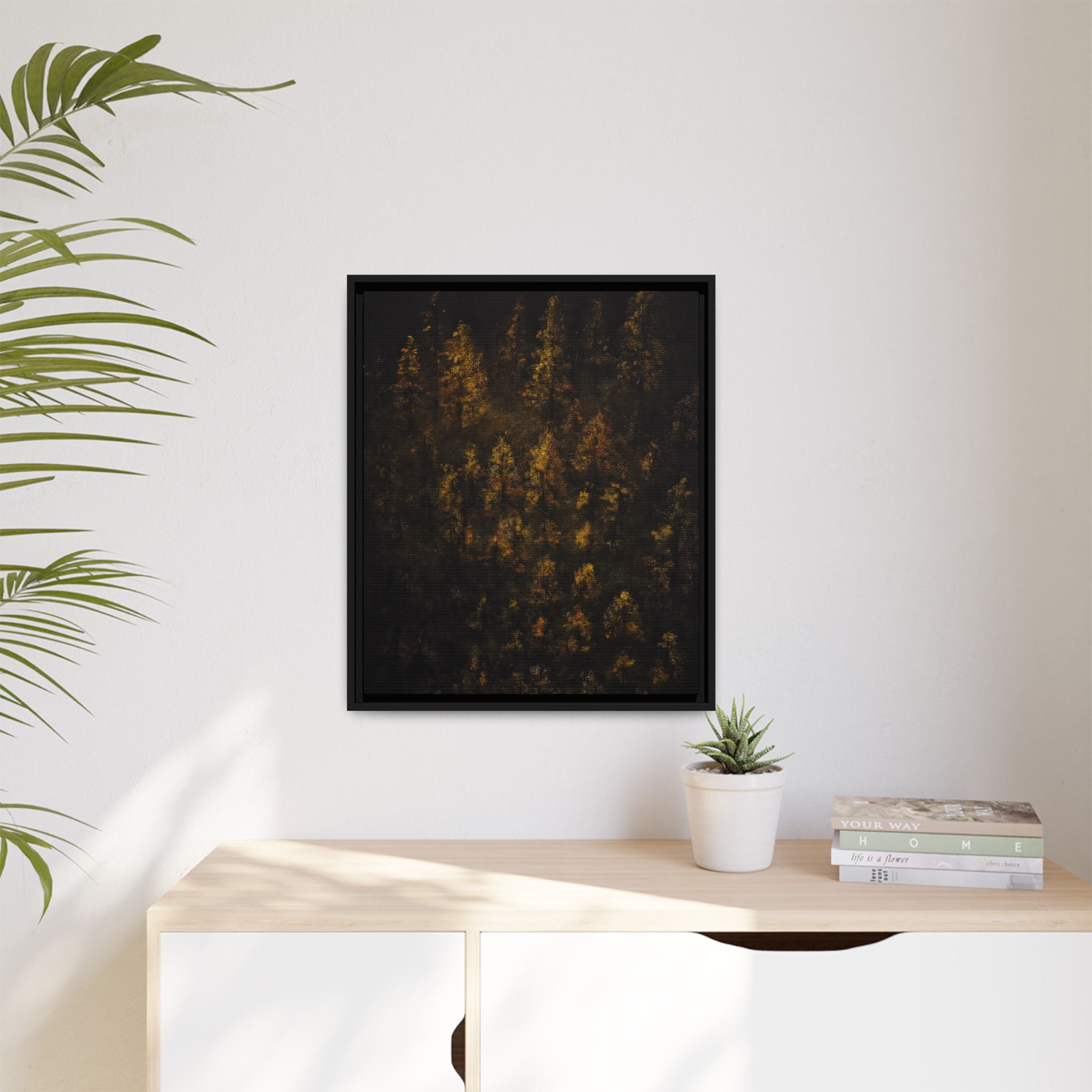 Framed Matte Canvas Forest Print — Golden Autumn Trees Wall Art