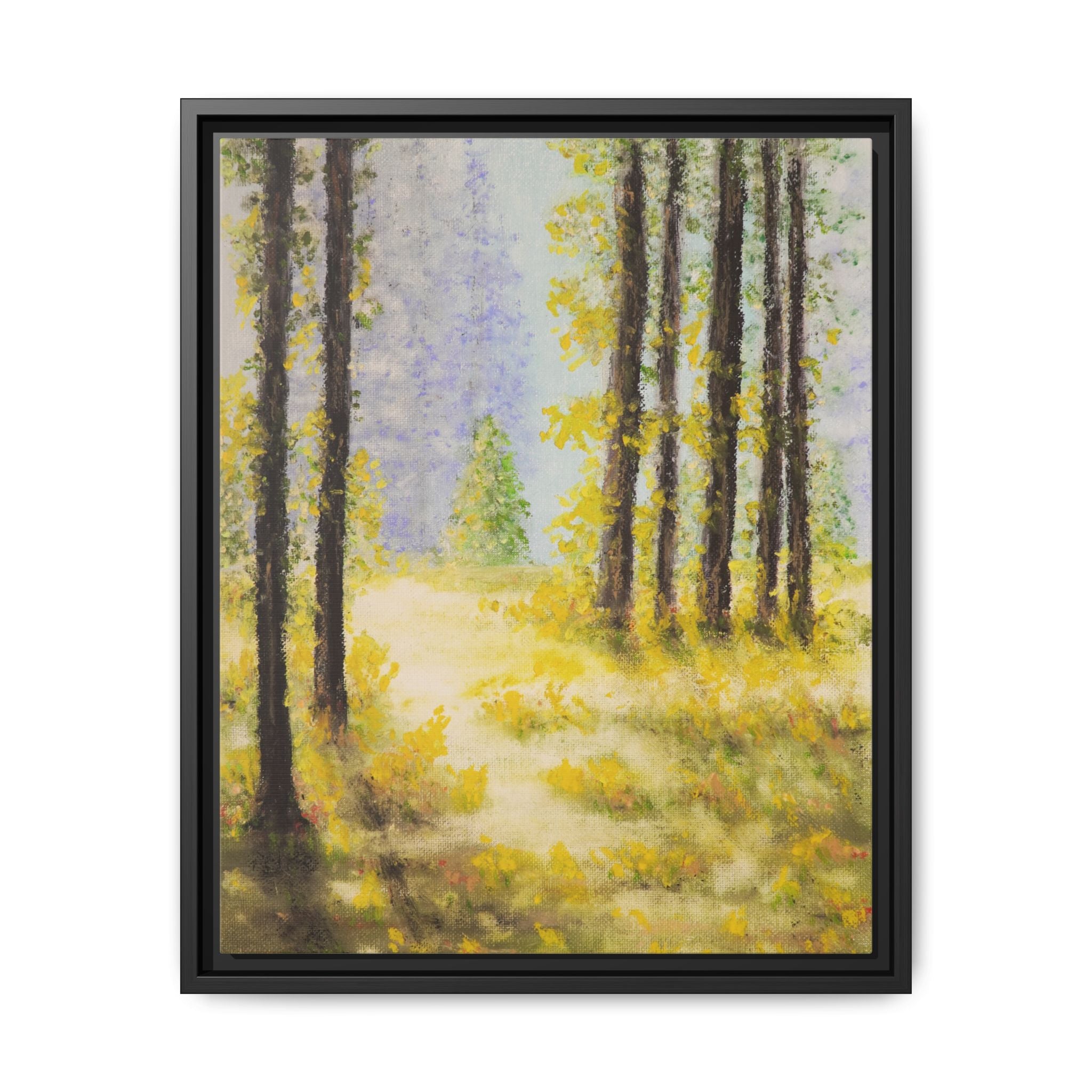 Framed Matte Canvas Print — Sunlit Forest Landscape Wall Art
