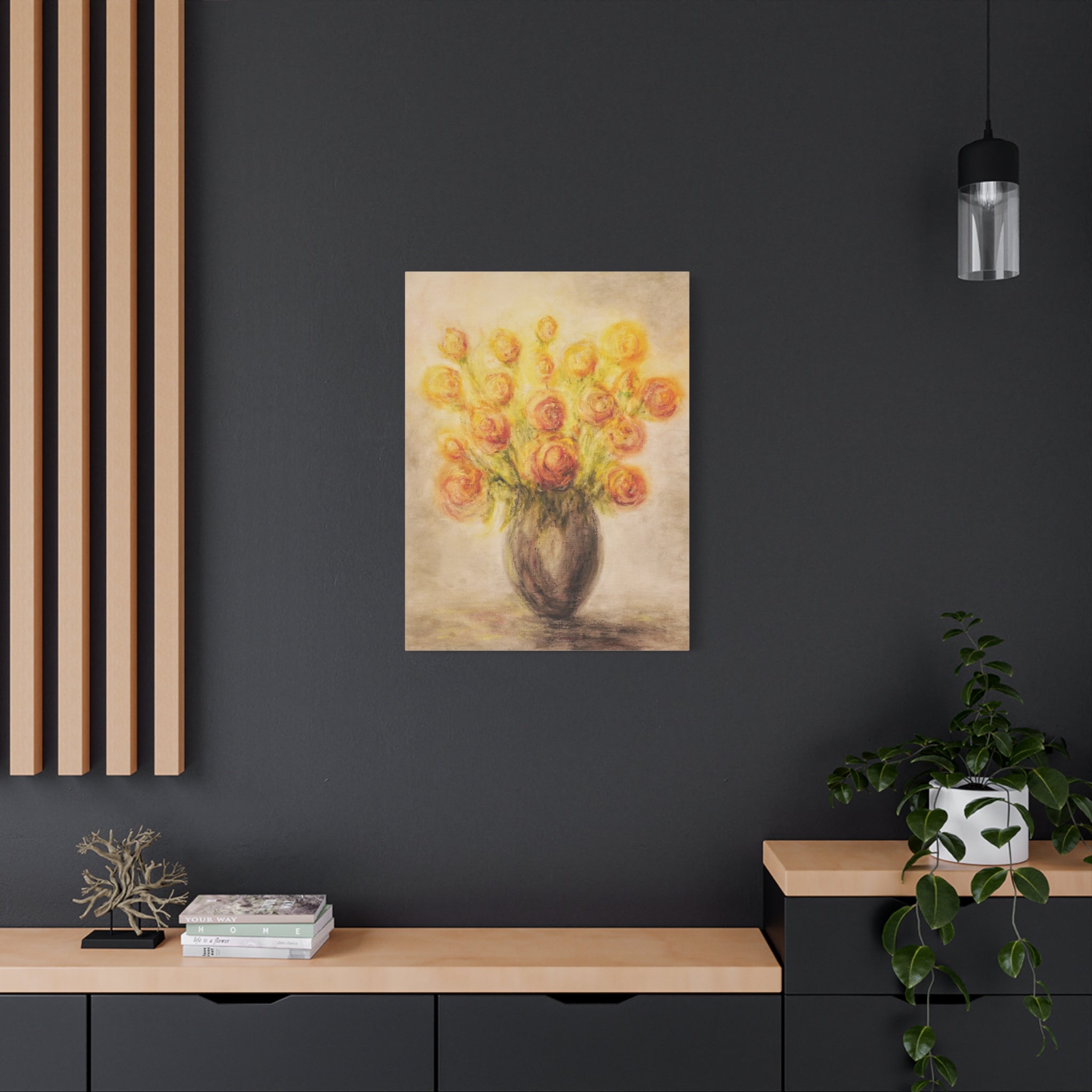 Matte Canvas Print - Golden Rose Bouquet Wall Art (Stretched 1.25")