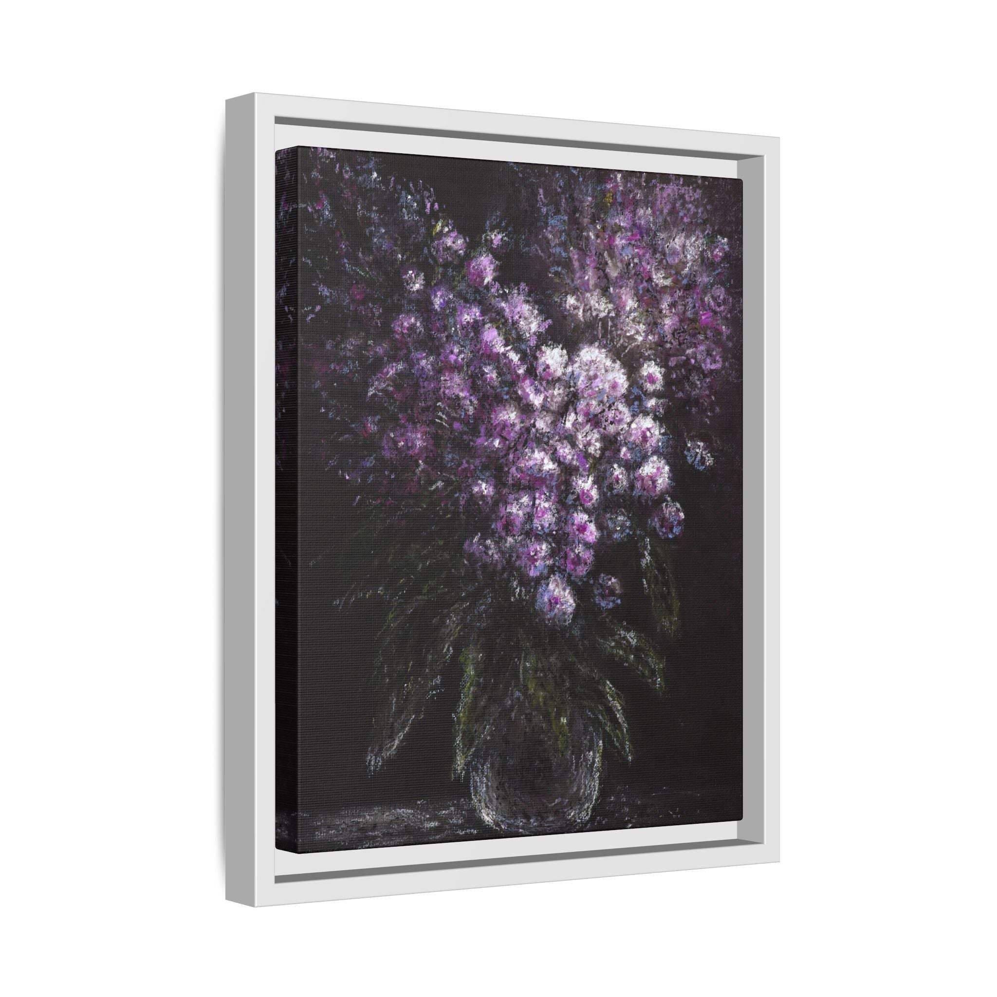 Framed Matte Canvas: Moody Purple Floral Bouquet Wall Art