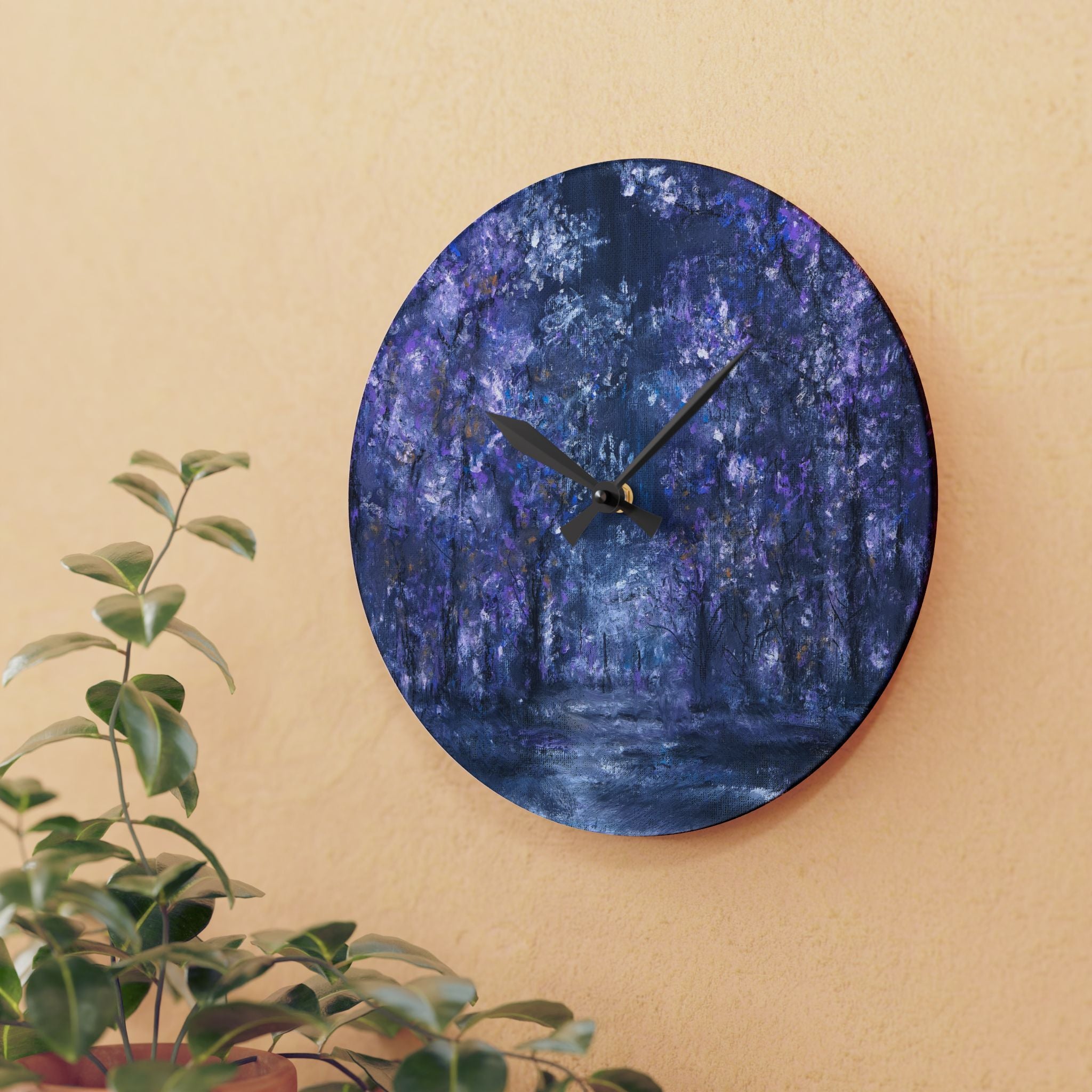 Acrylic Wall Clock — Dreamy Purple Wisteria Art Clock