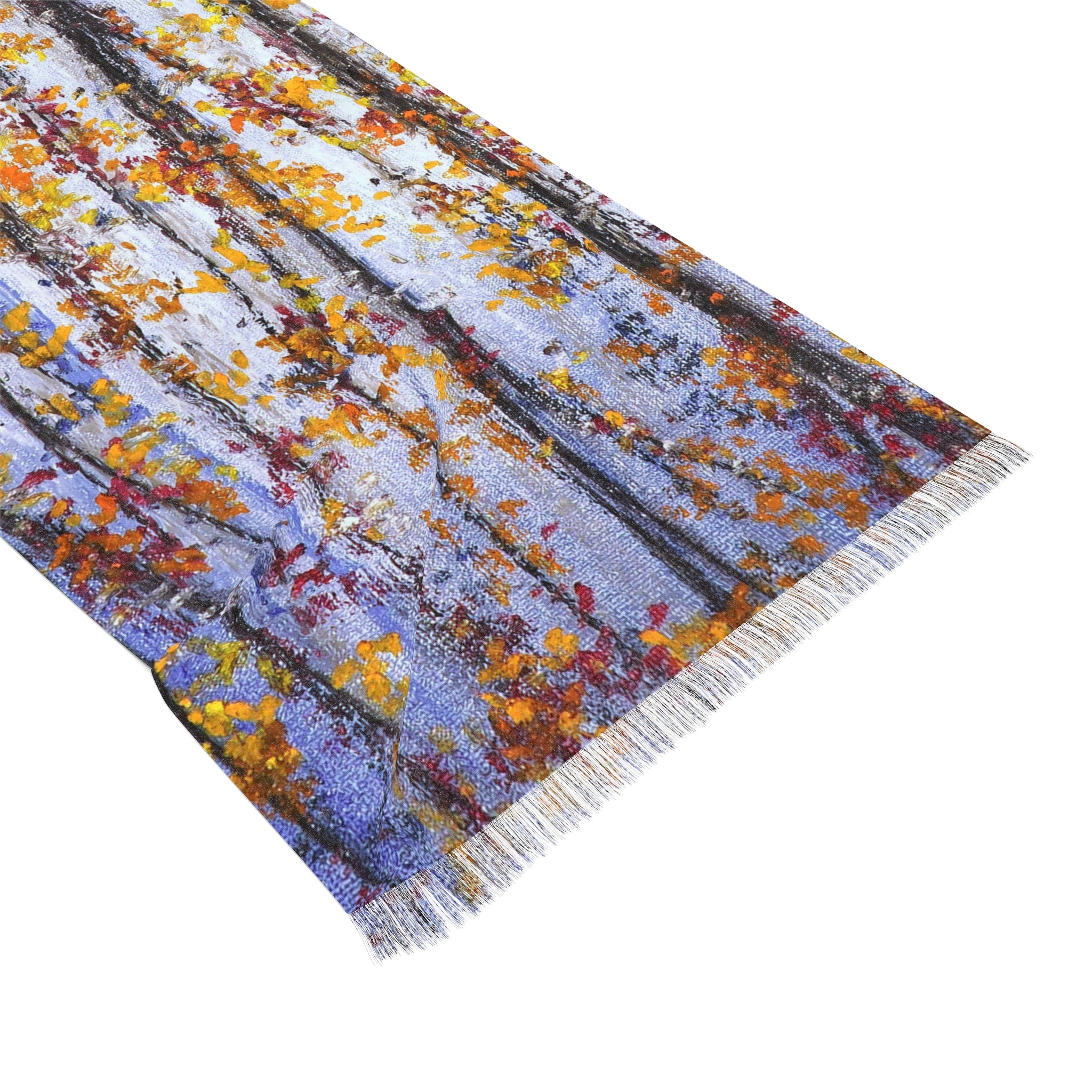 Autumn Birch Light Scarf – Soft Fall Leaves Print Fashion Wrap