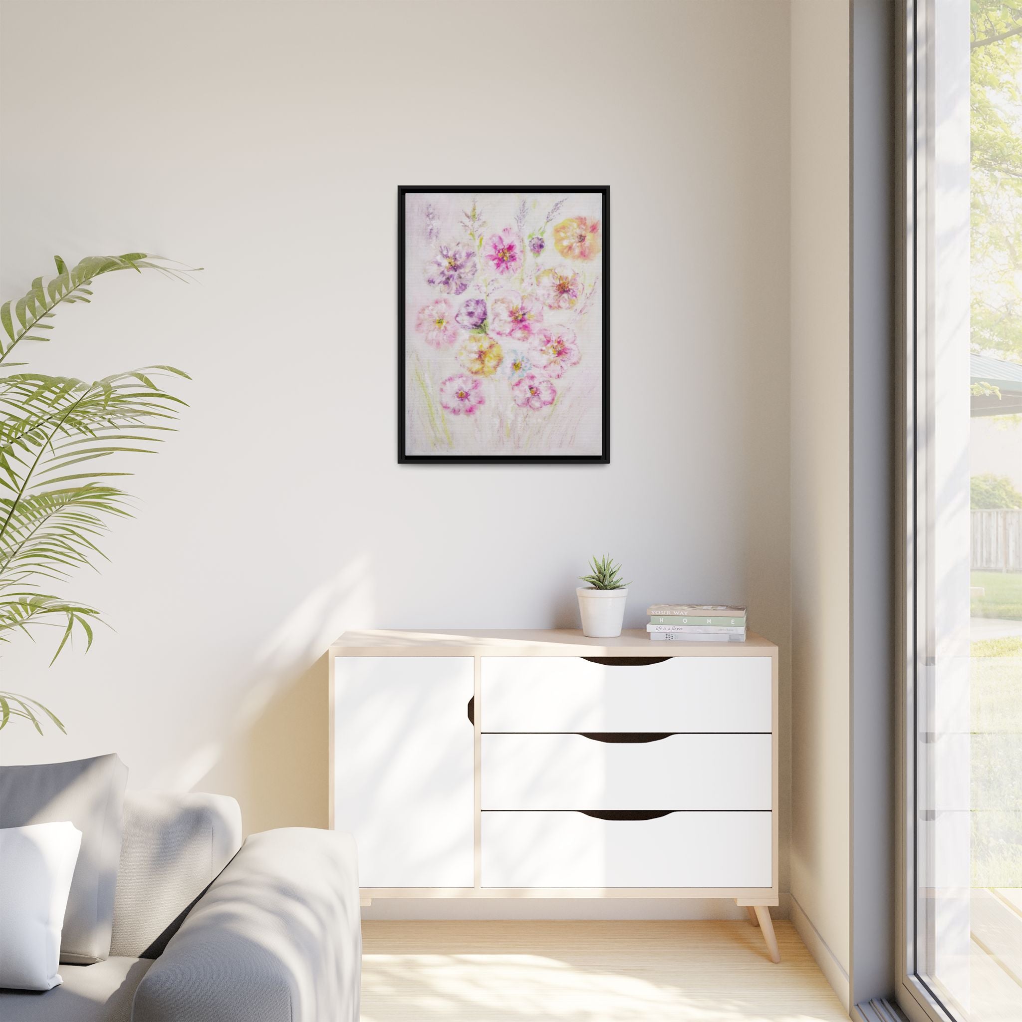 Framed Floral Canvas Print — Soft Pastel Bouquet Wall Art