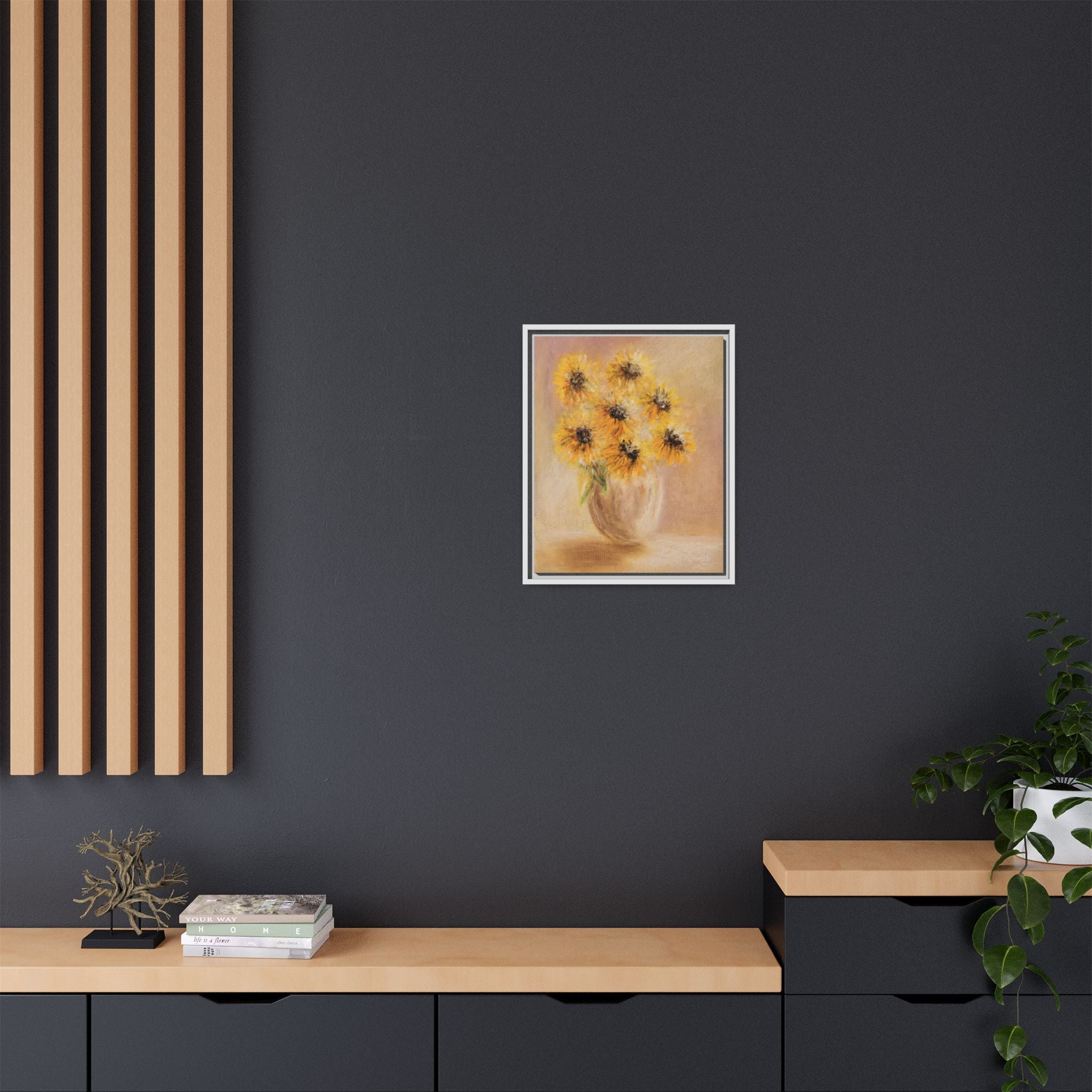 Framed Sunflower Vase — Matte Canvas Wall Art