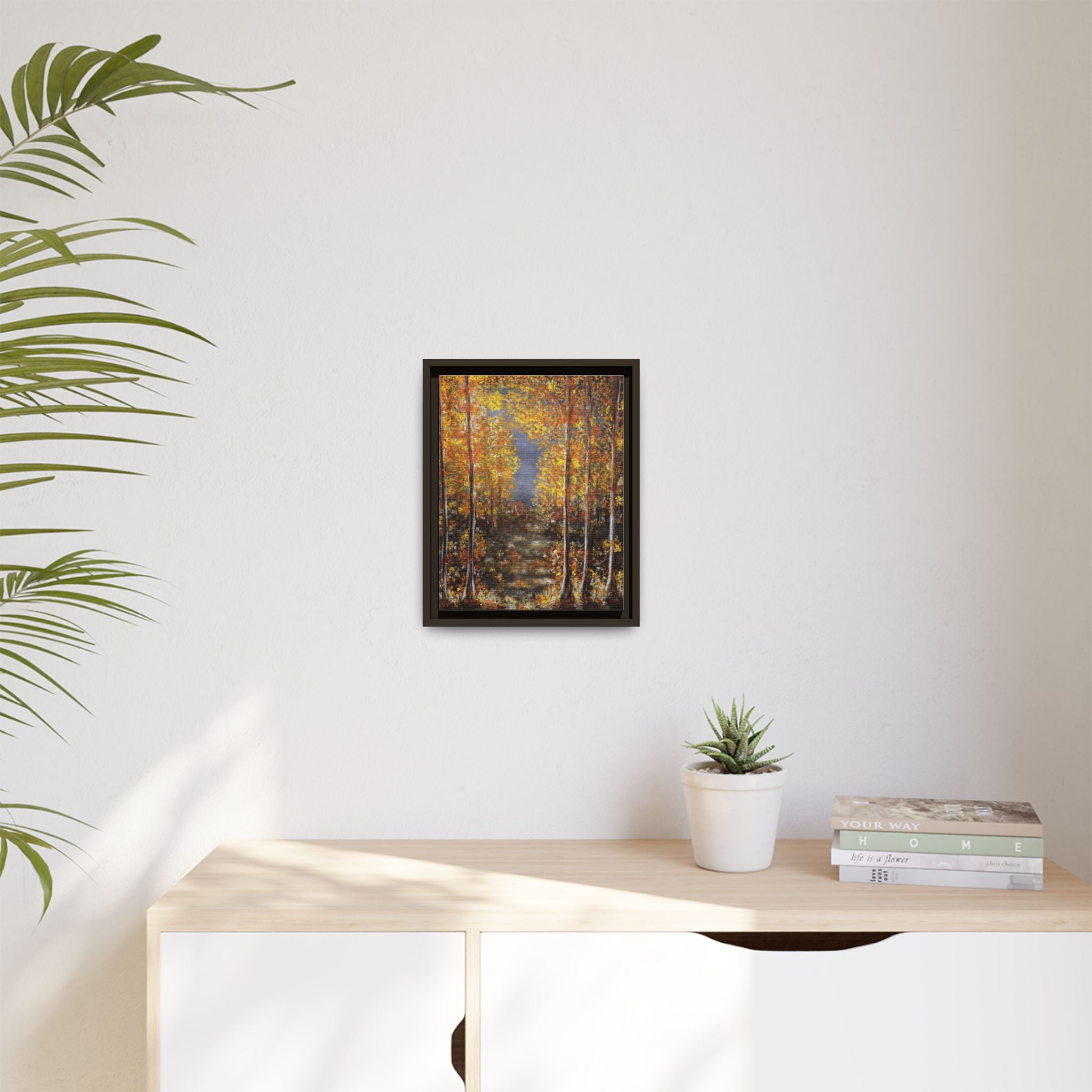 Framed Canvas Art - Autumn Forest Trees Landscape