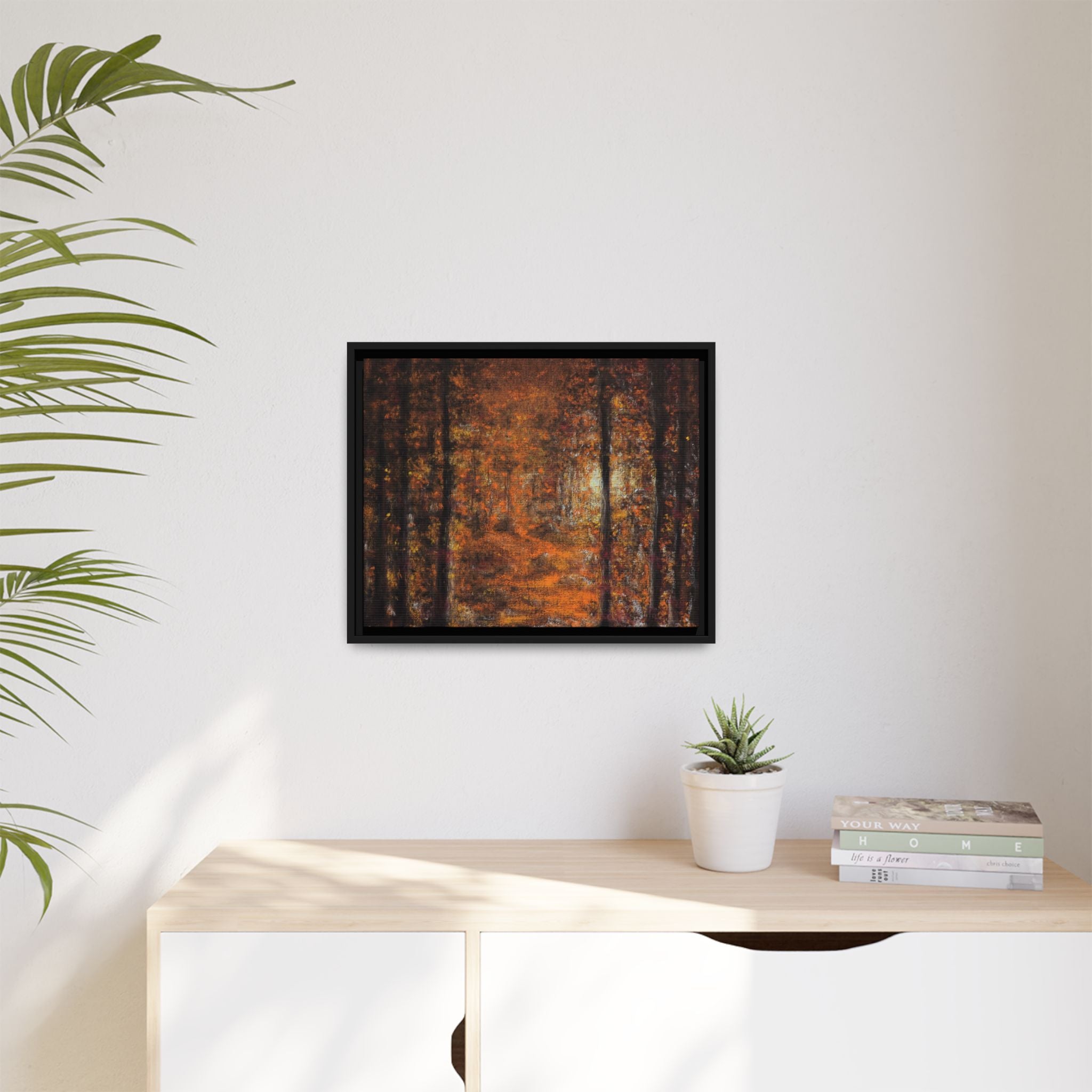 Autumn Forest Path Matte Canvas Framed Wall Art