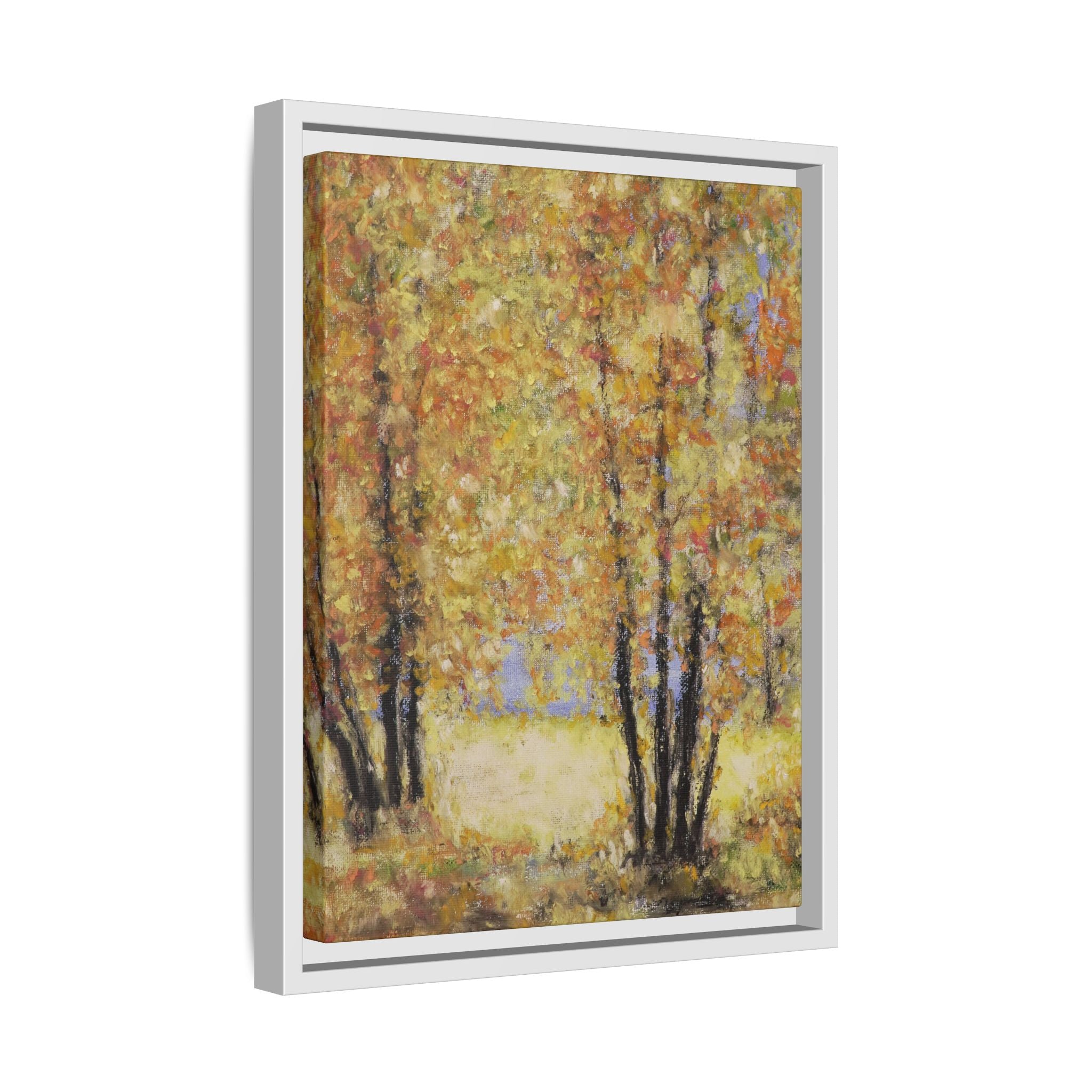 Framed Matte Canvas Autumn Forest Wall Art — Golden Trees Landscape Print