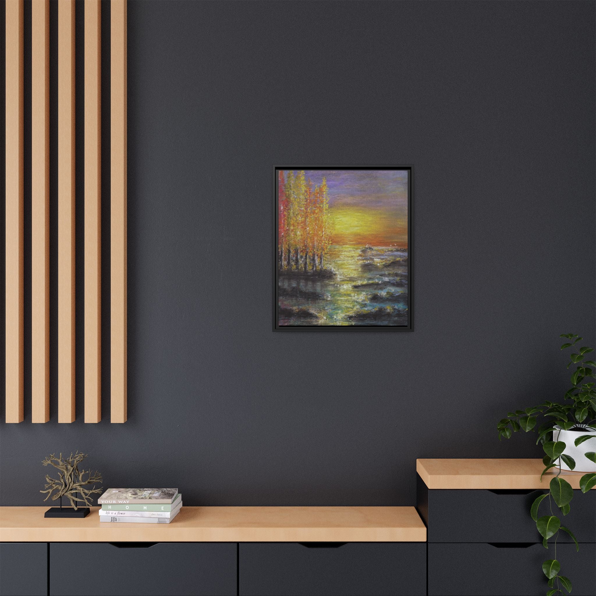 Tranquil Sunset Lake - Framed Matte Canvas Art Print