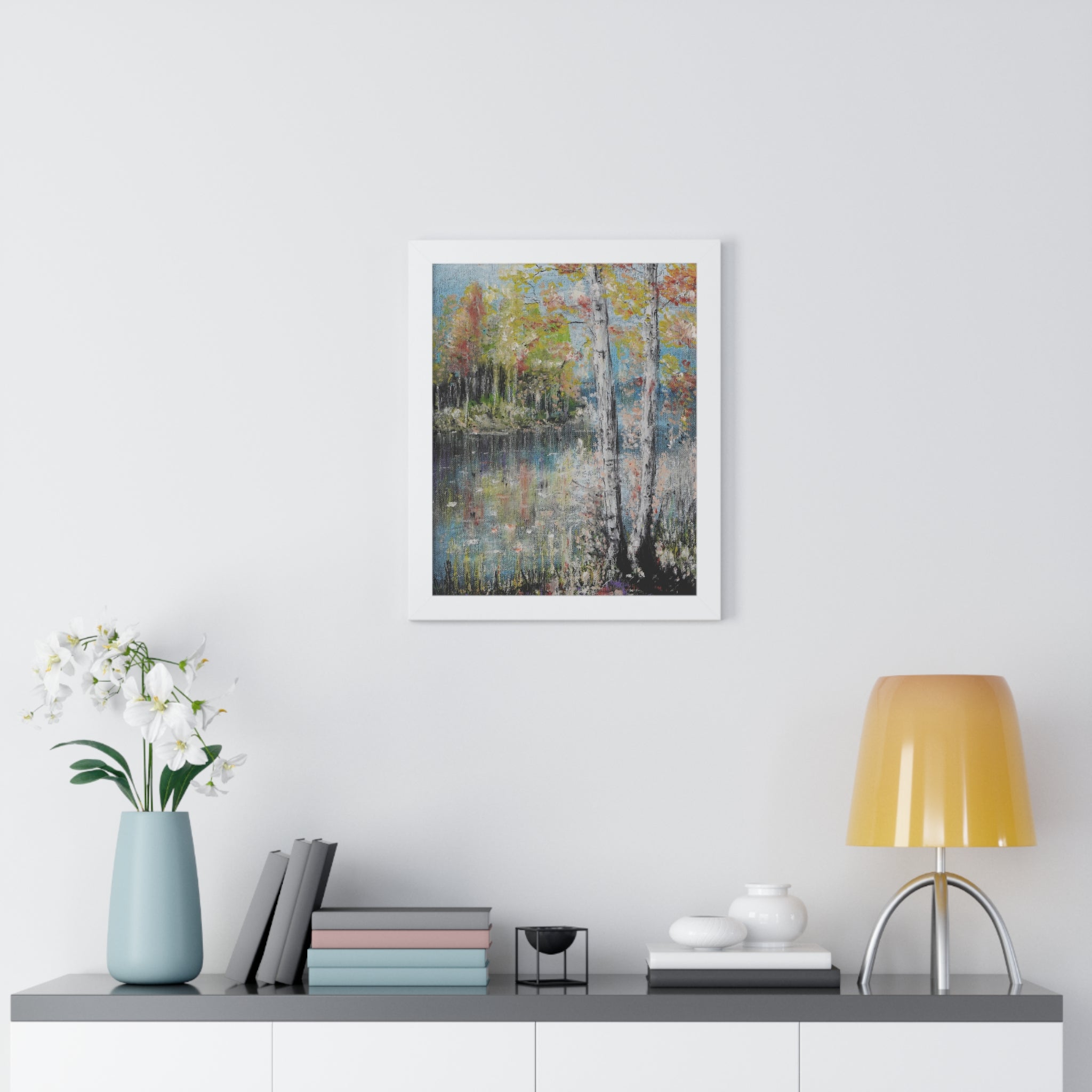 Framed Poster —Trees by the Lake Landscape Art Print