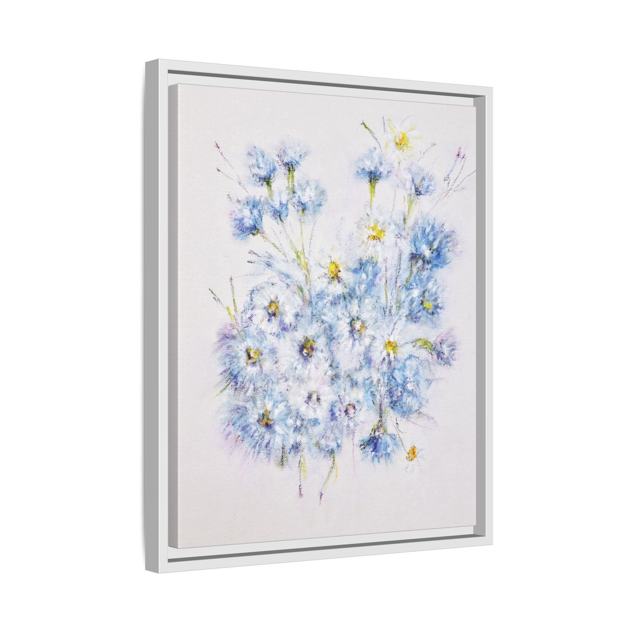 Blue Wildflower Watercolor Canvas Print — Framed Matte Wall Art