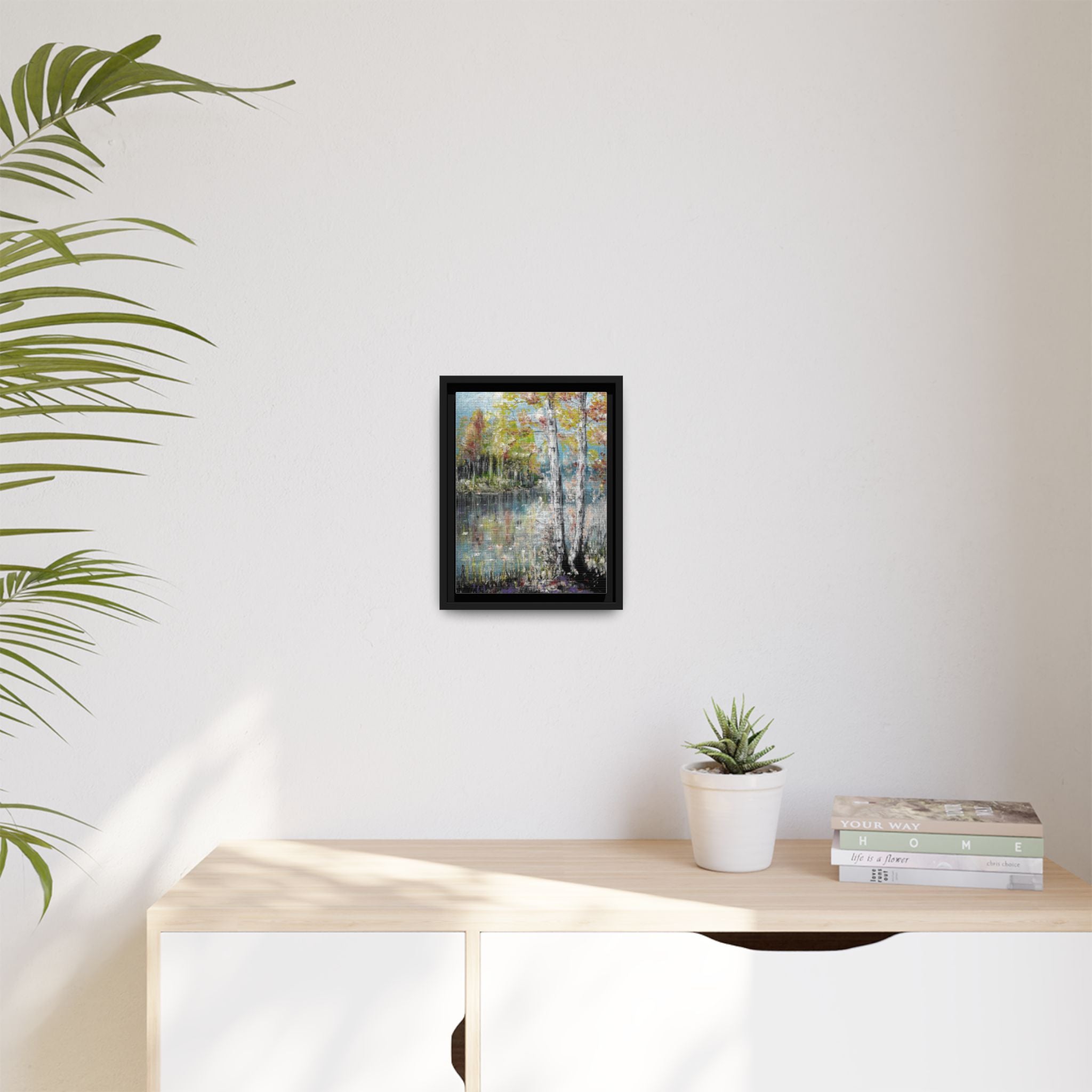 Framed Matte Canvas-Trees by the Lake