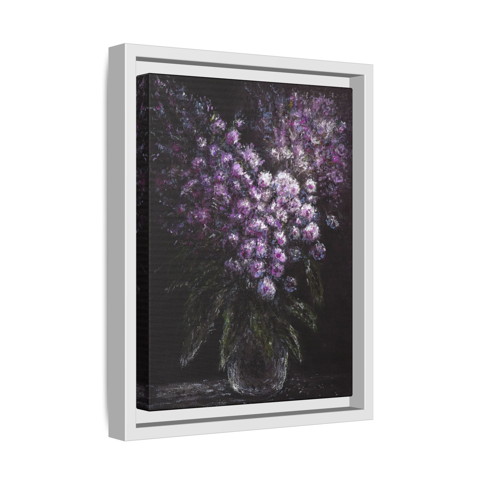 Framed Matte Canvas: Moody Purple Floral Bouquet Wall Art