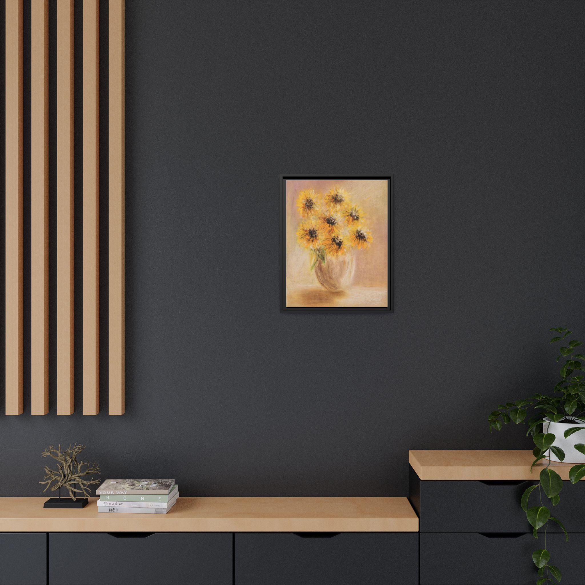 Framed Sunflower Vase — Matte Canvas Wall Art